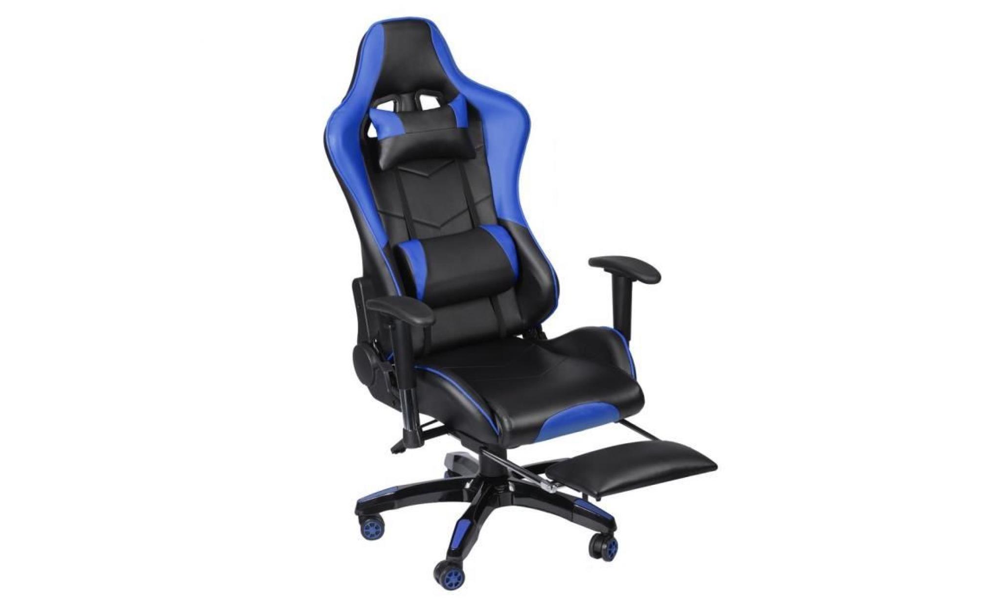 chaise de bureau racer chaise de gaming fauteuil de bureau bleu et noir pas cher