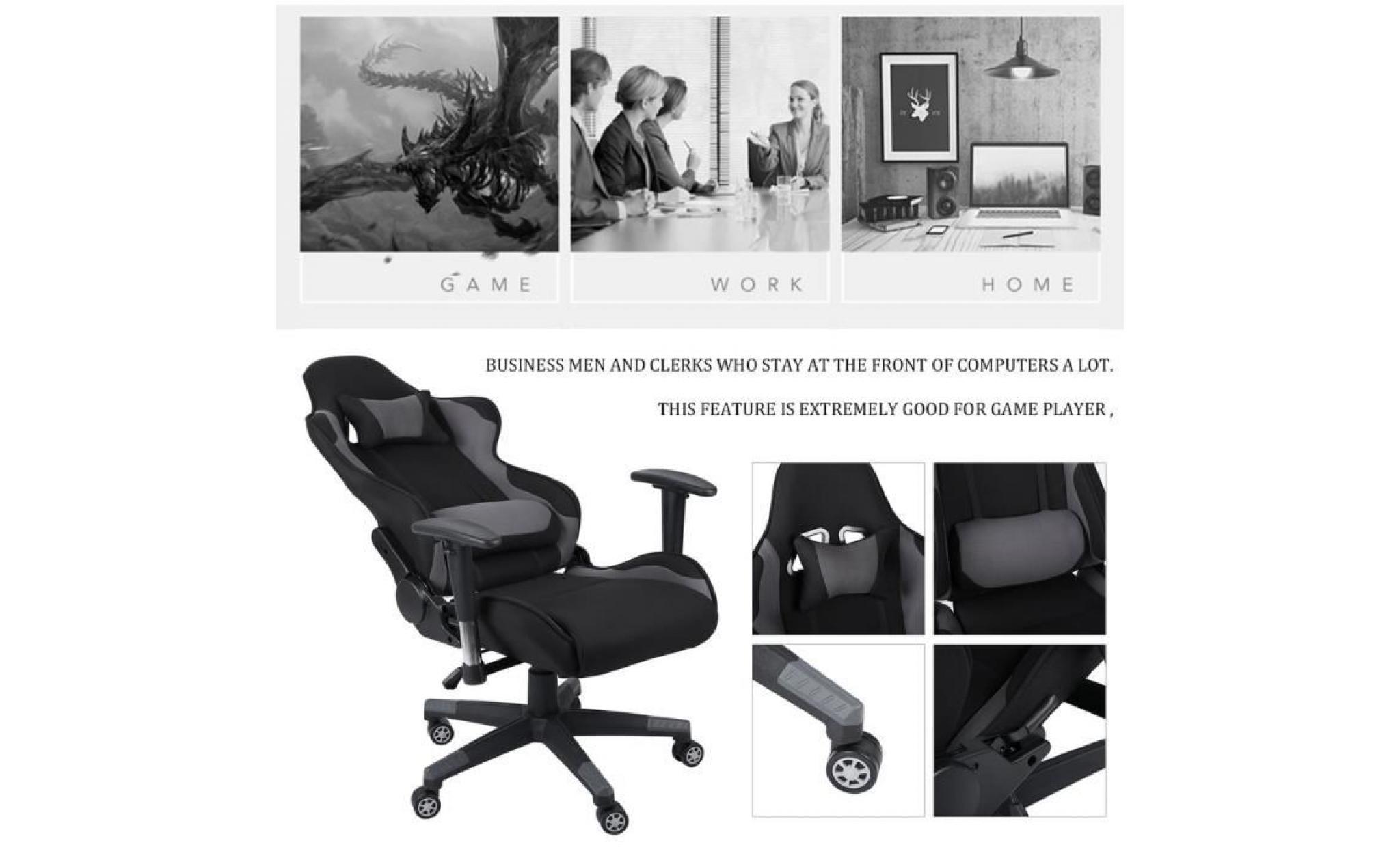 chaise de bureau racing chaise réglable en tissu ergonomique haute retour siege de jeu gaming