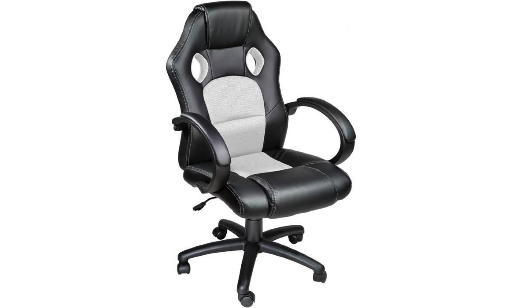 tectake chaise de bureau fauteuil de bureau racing sport noir / blanc rembourrage Épais   hauteur réglable   pivotante