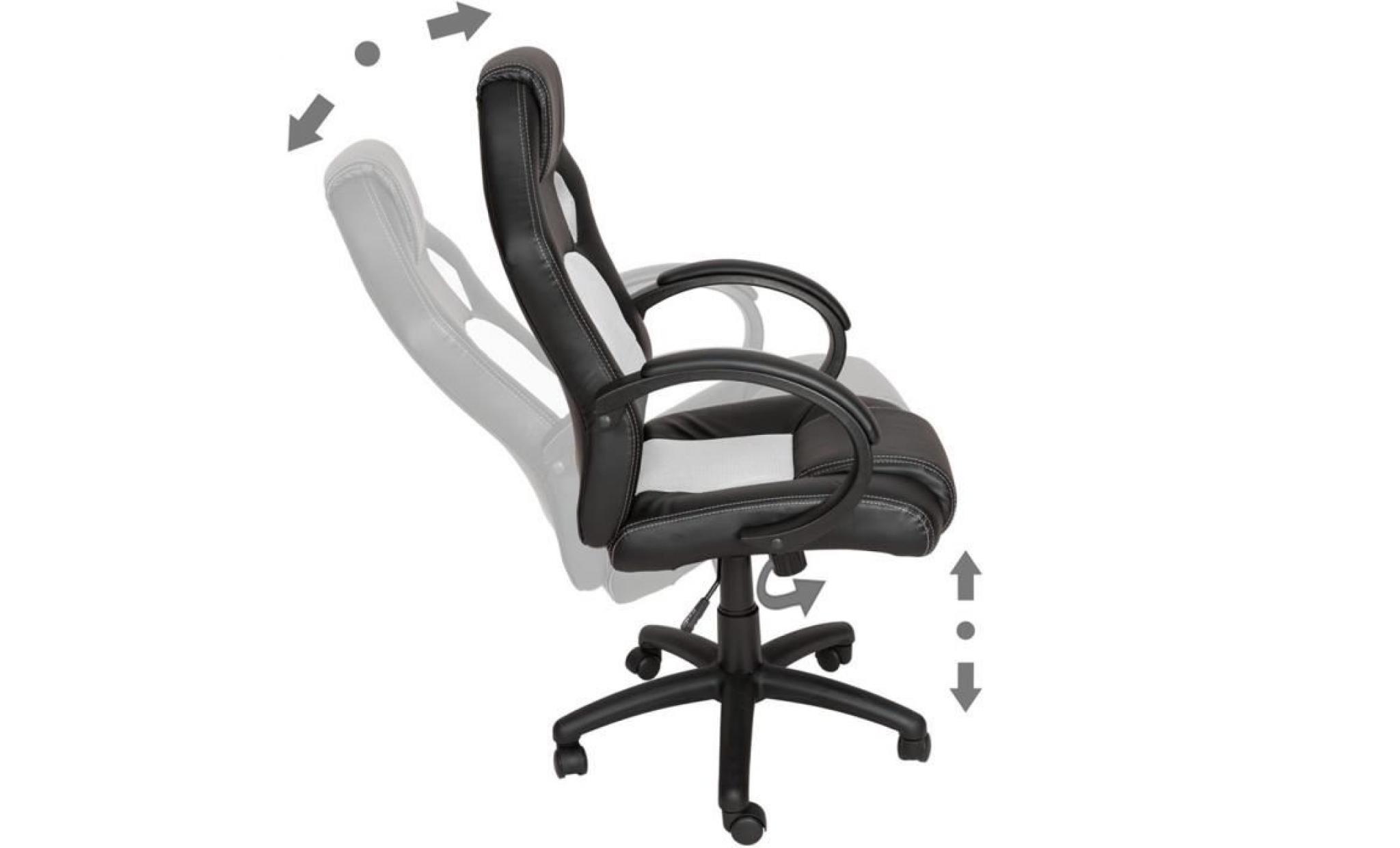 tectake chaise de bureau fauteuil de bureau racing sport noir / blanc rembourrage Épais   hauteur réglable   pivotante pas cher