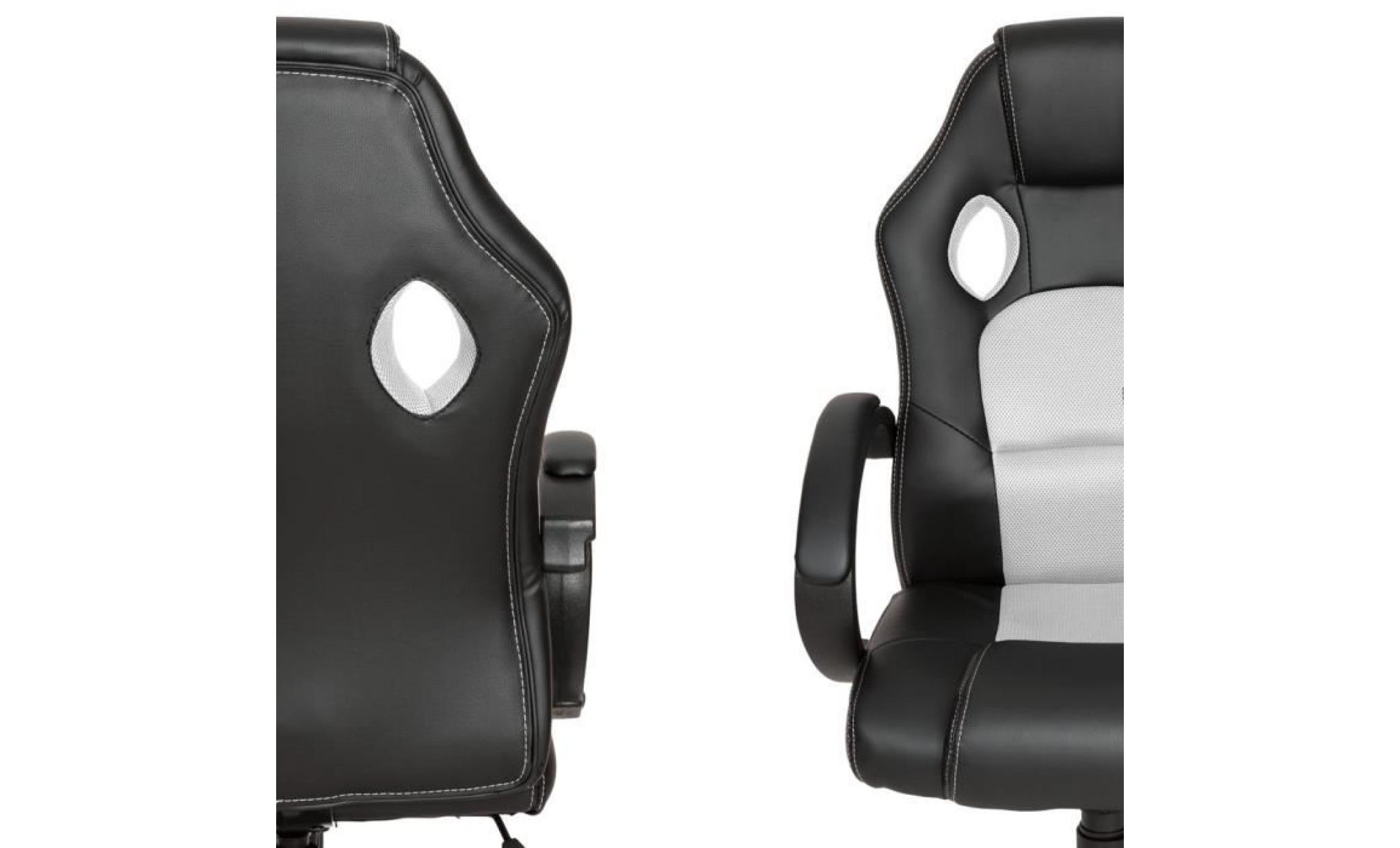 tectake chaise de bureau fauteuil de bureau racing sport noir / blanc rembourrage Épais   hauteur réglable   pivotante pas cher