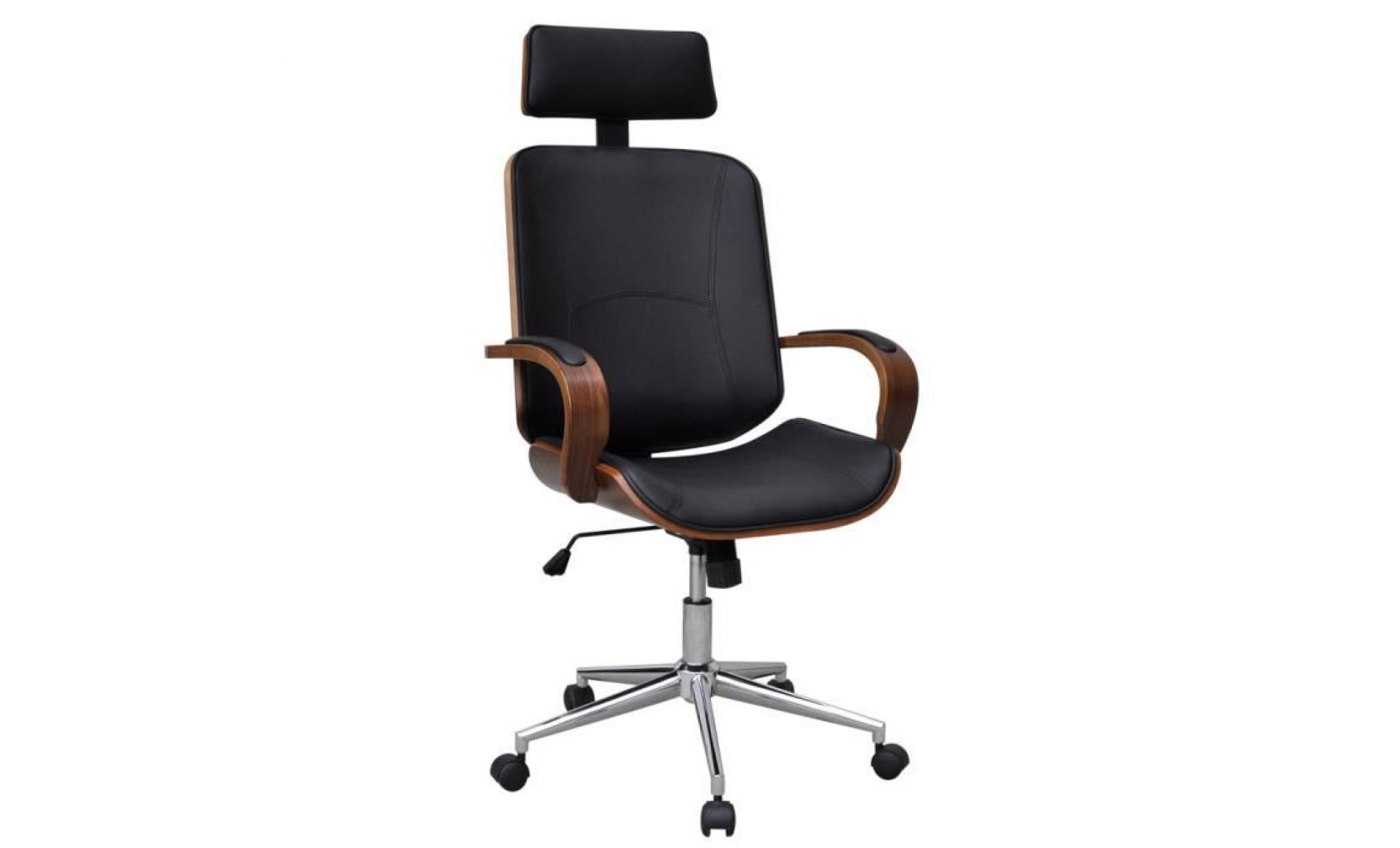 chaise de bureau rotative en bois cintré réglable en hauteur (116   124 cm) avec dossier ergonomique recouvert de cuir artificiel
