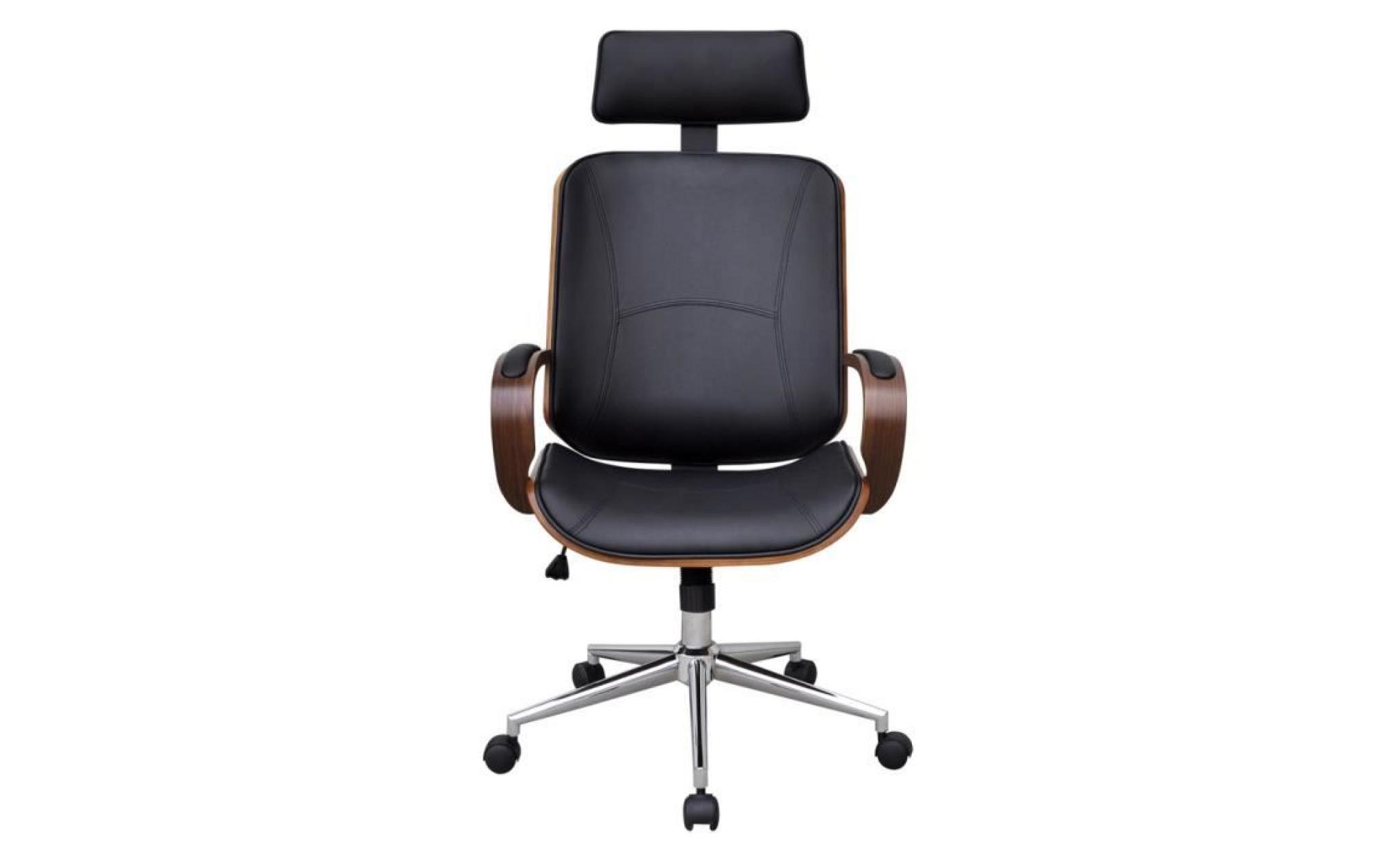 chaise de bureau rotative en bois cintré réglable en hauteur (116   124 cm) avec dossier ergonomique recouvert de cuir artificiel pas cher