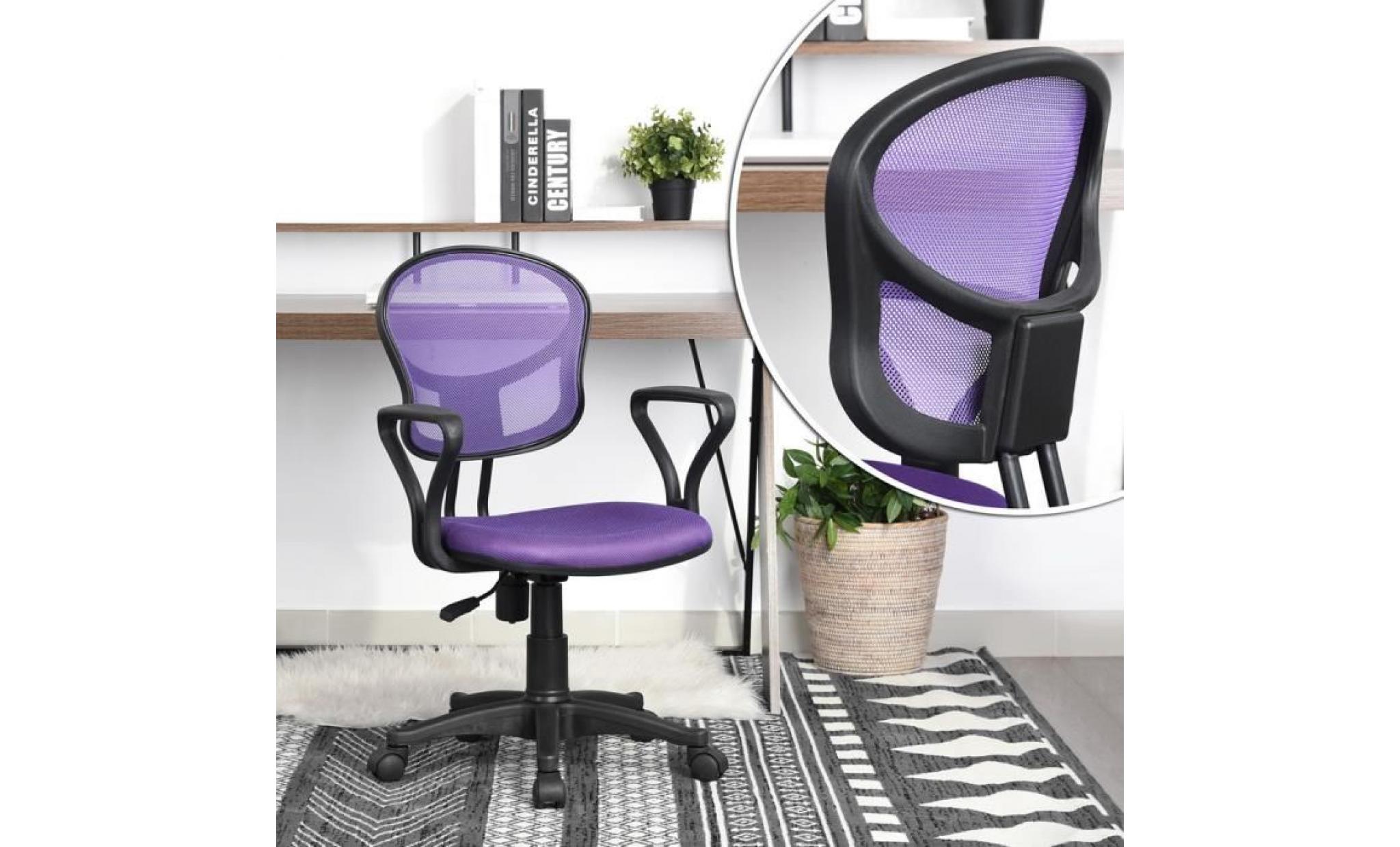 chaise de bureau siège enfant réglable en réseau plastique nylon pivotant violet