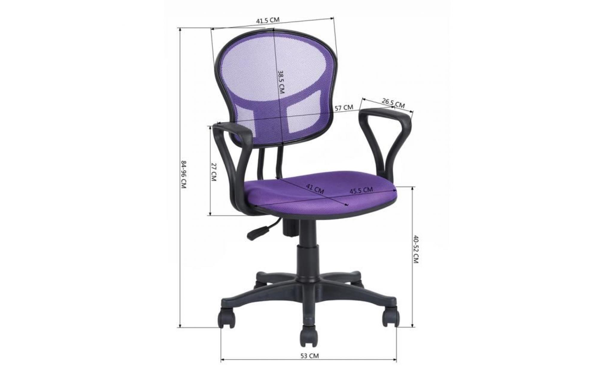 chaise de bureau siège enfant réglable en réseau plastique nylon pivotant violet pas cher