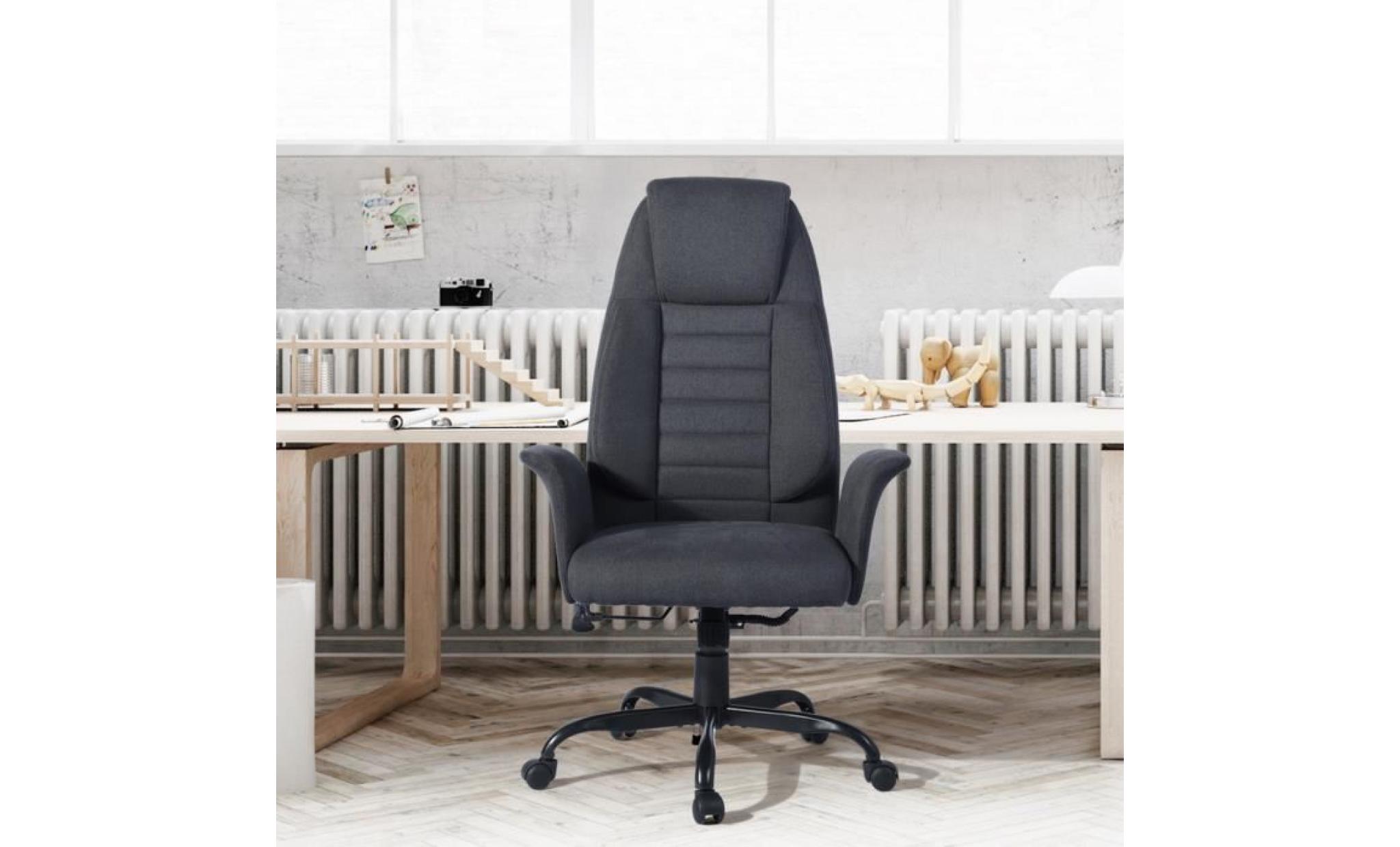 chaise de bureau  tissu   avec fonction d'inclinaison   ergonomique   gris   homy casa pas cher