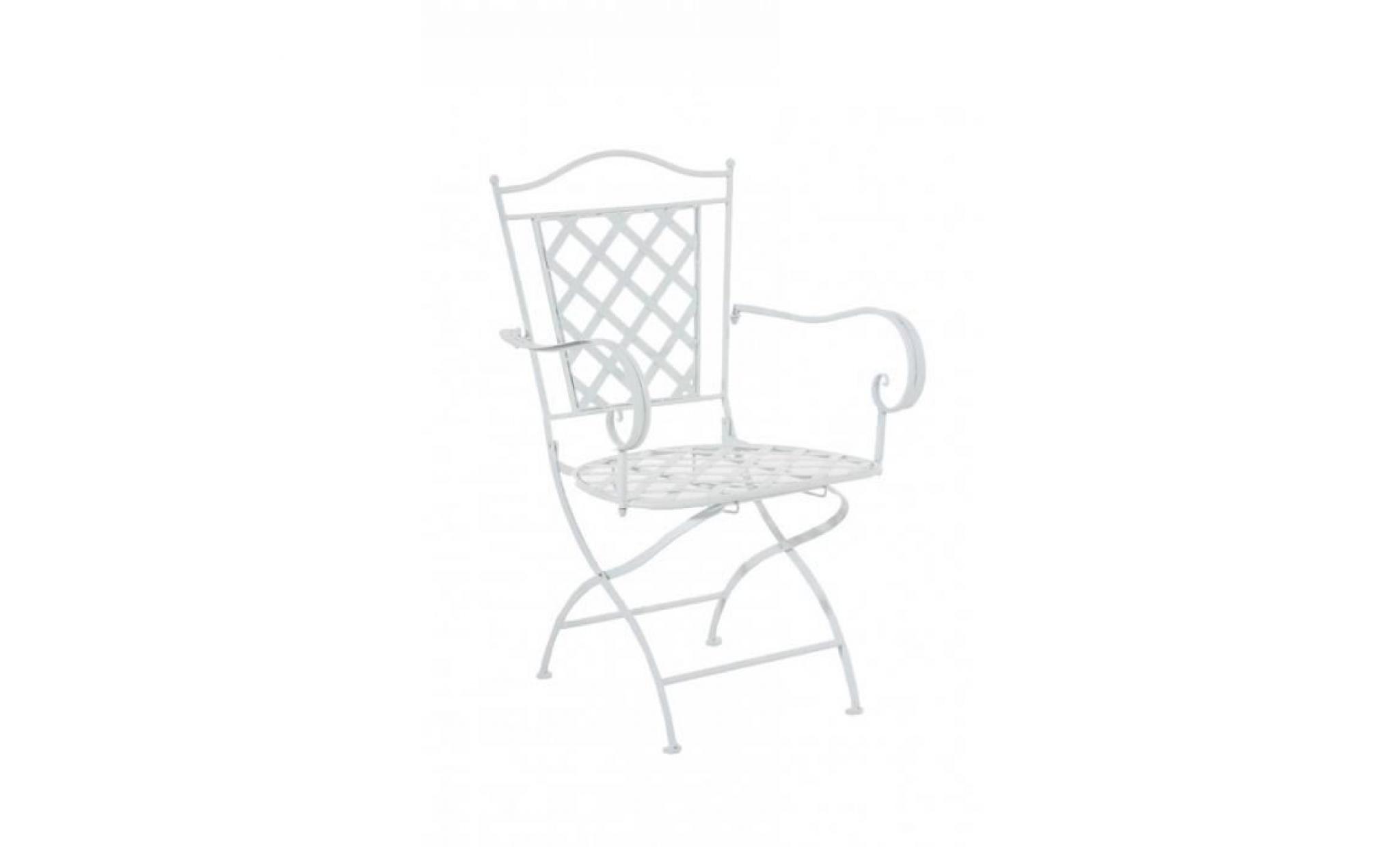 chaise de jardin en fer forgé blanc avec accoudoir mdj10074