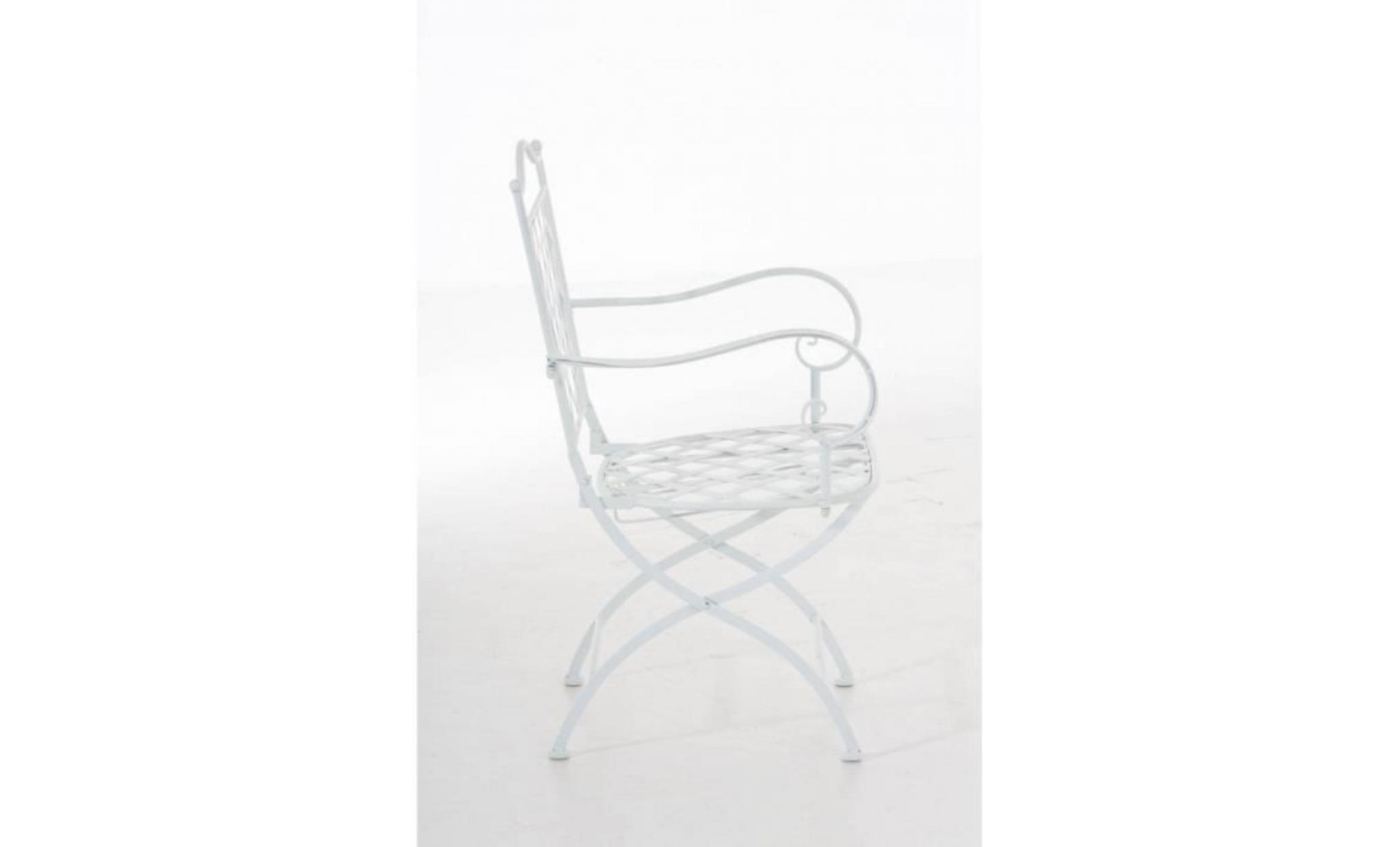 chaise de jardin en fer forgé blanc avec accoudoir mdj10074 pas cher