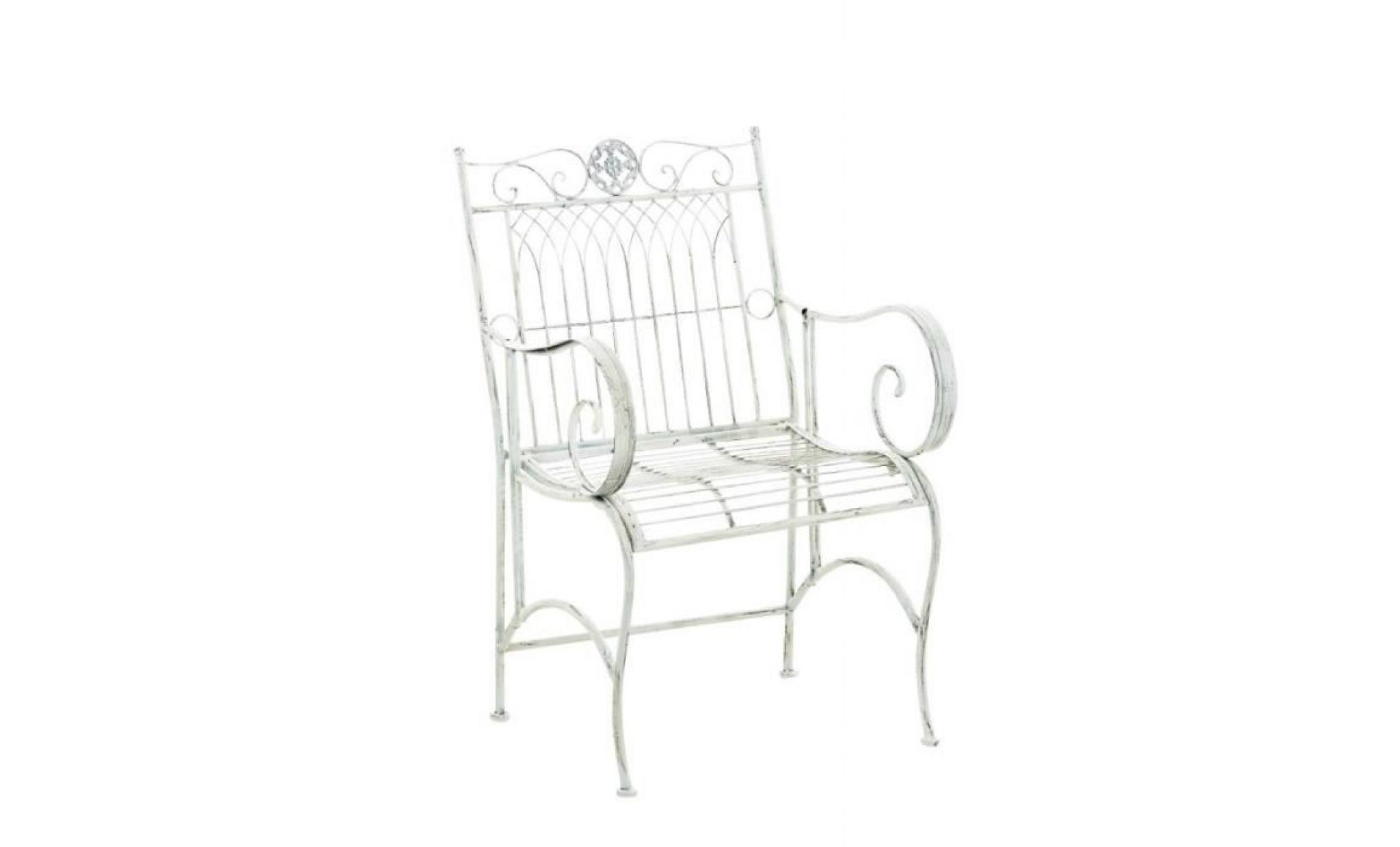 chaise de jardin en métal blanc vieilli avec accoudoir mdj10148
