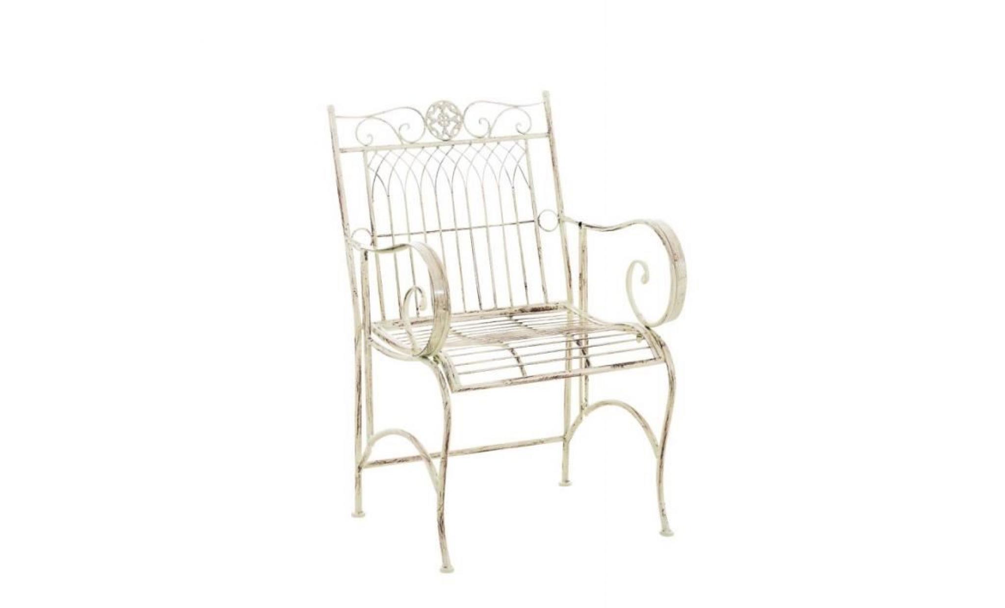 chaise de jardin en métal crème vieilli avec accoudoir mdj10146