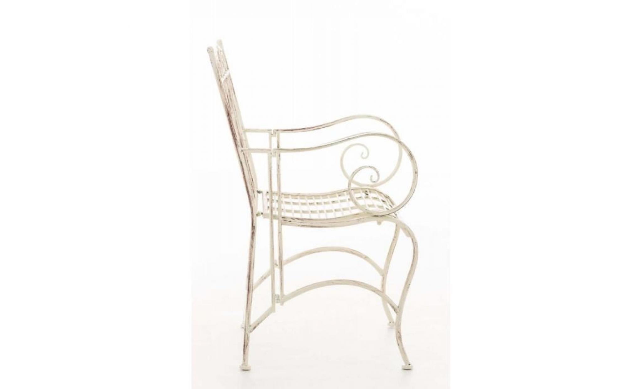 chaise de jardin en métal crème vieilli avec accoudoir mdj10146 pas cher