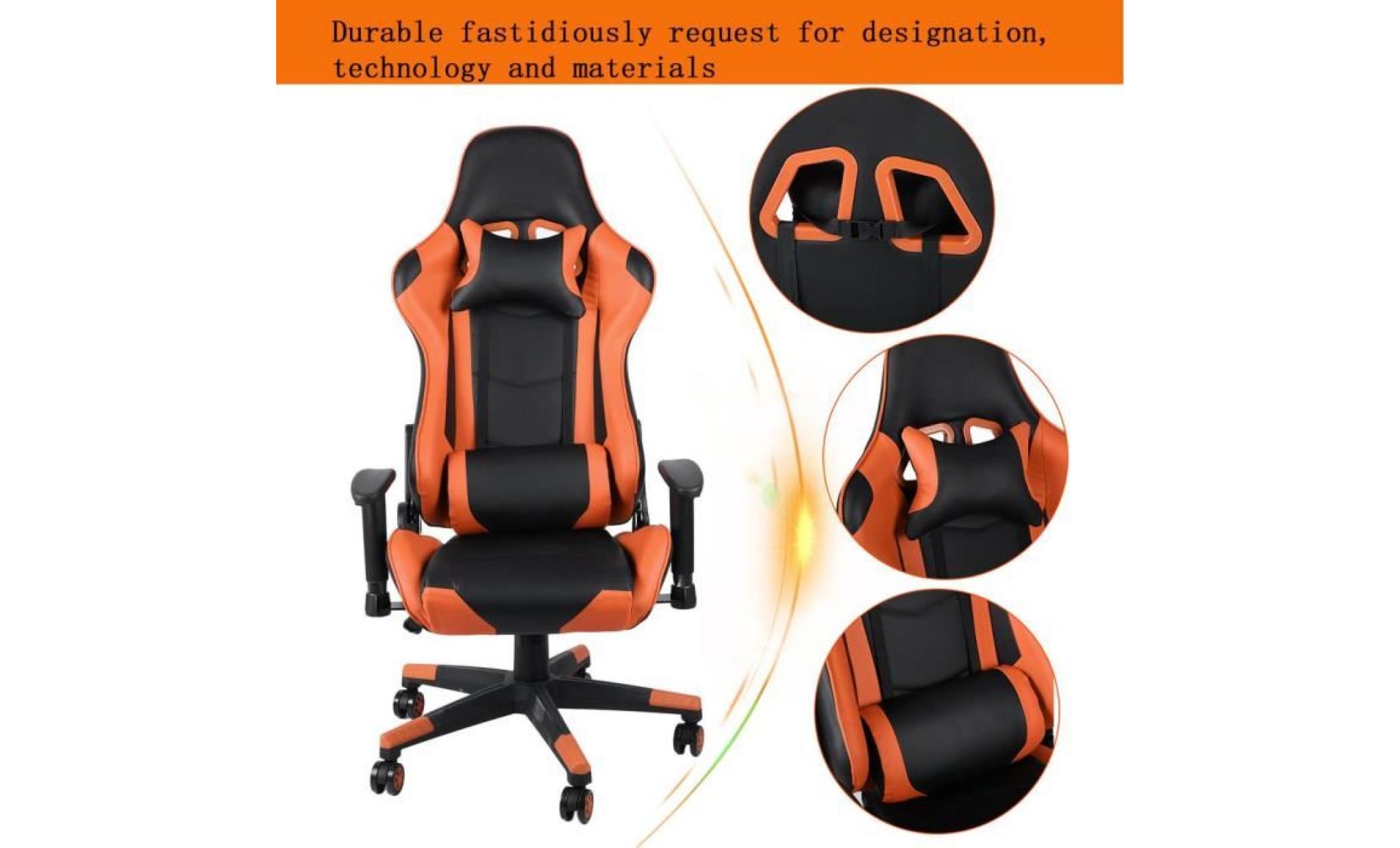chaise de jeu chaise de bureau avec appui tête orange et noire pas cher