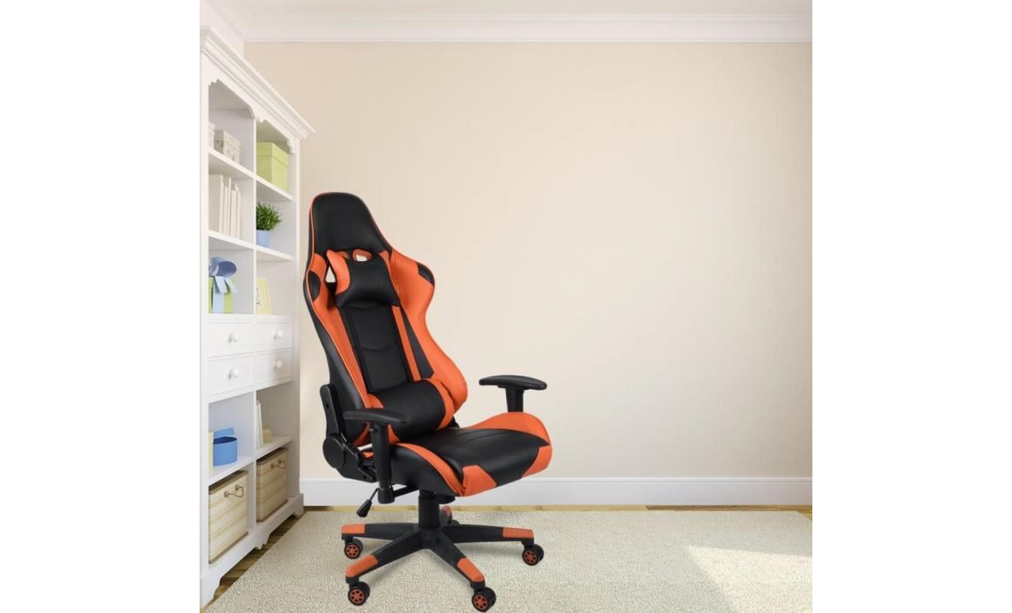chaise de jeu chaise de bureau avec appui tête orange et noire pas cher
