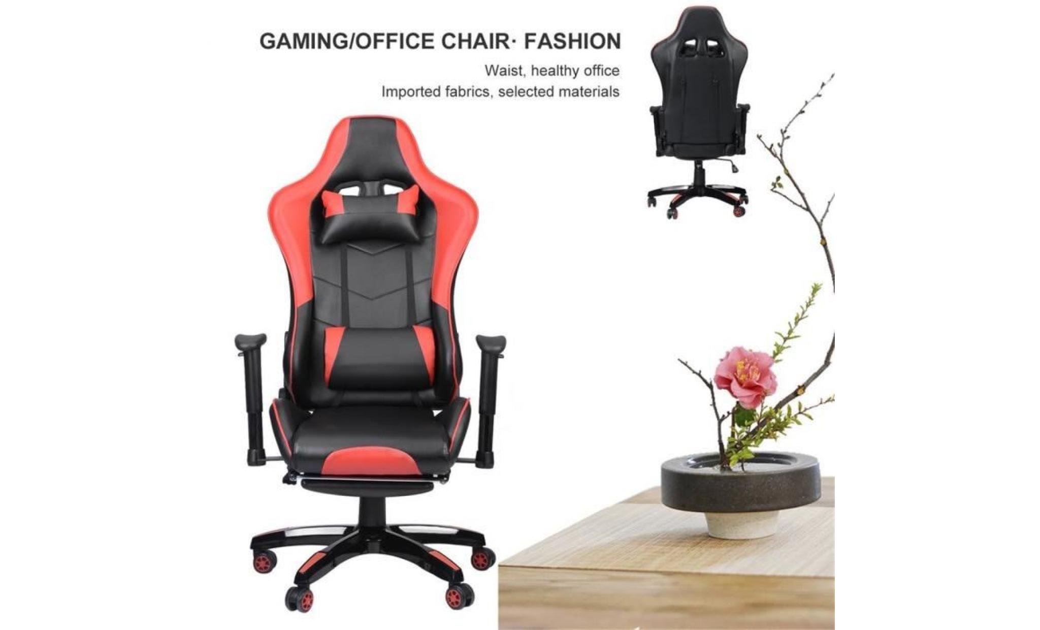chaise de jeu fauteuil de bureau façon siège baquet rallye noir et blanc avec cuir souple pour plaisir pas cher
