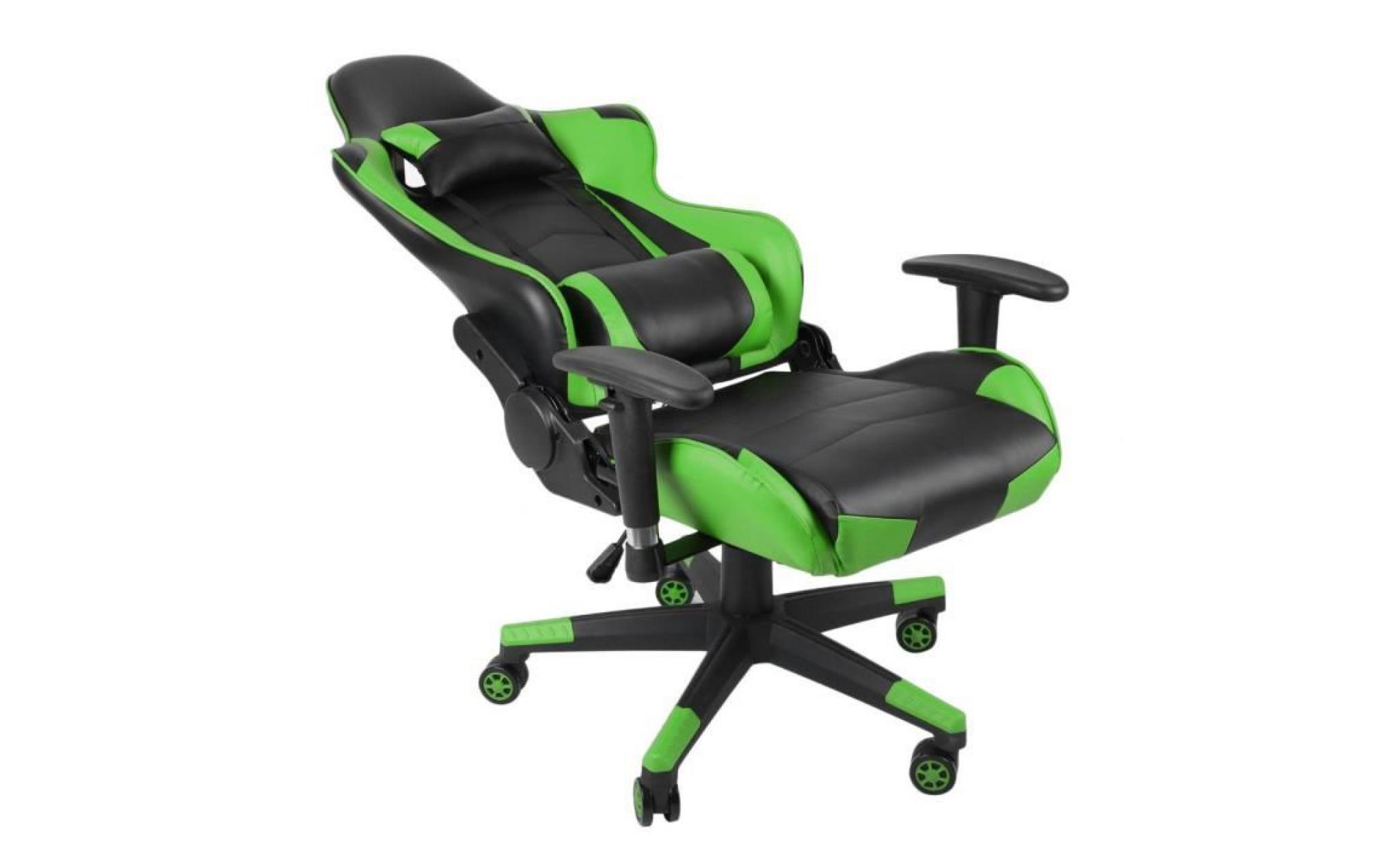 chaise de jeu fauteuil de bureau fauteuil gamer hauteur réglable vert+oreiller graduit pas cher