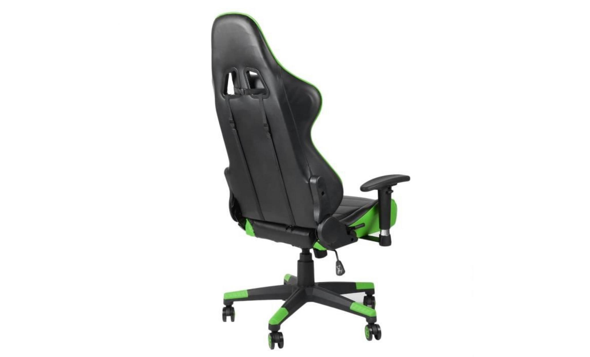 chaise de jeu fauteuil de bureau fauteuil gamer hauteur réglable vert+oreiller graduit pas cher