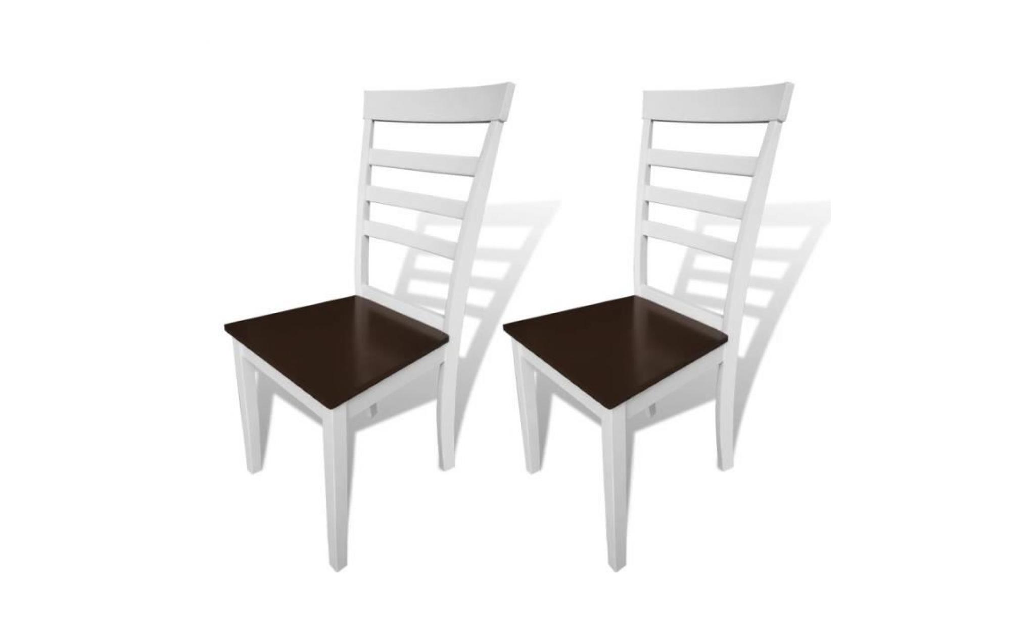 chaise de salle à manger 2 pcs bois massif marron et blanc