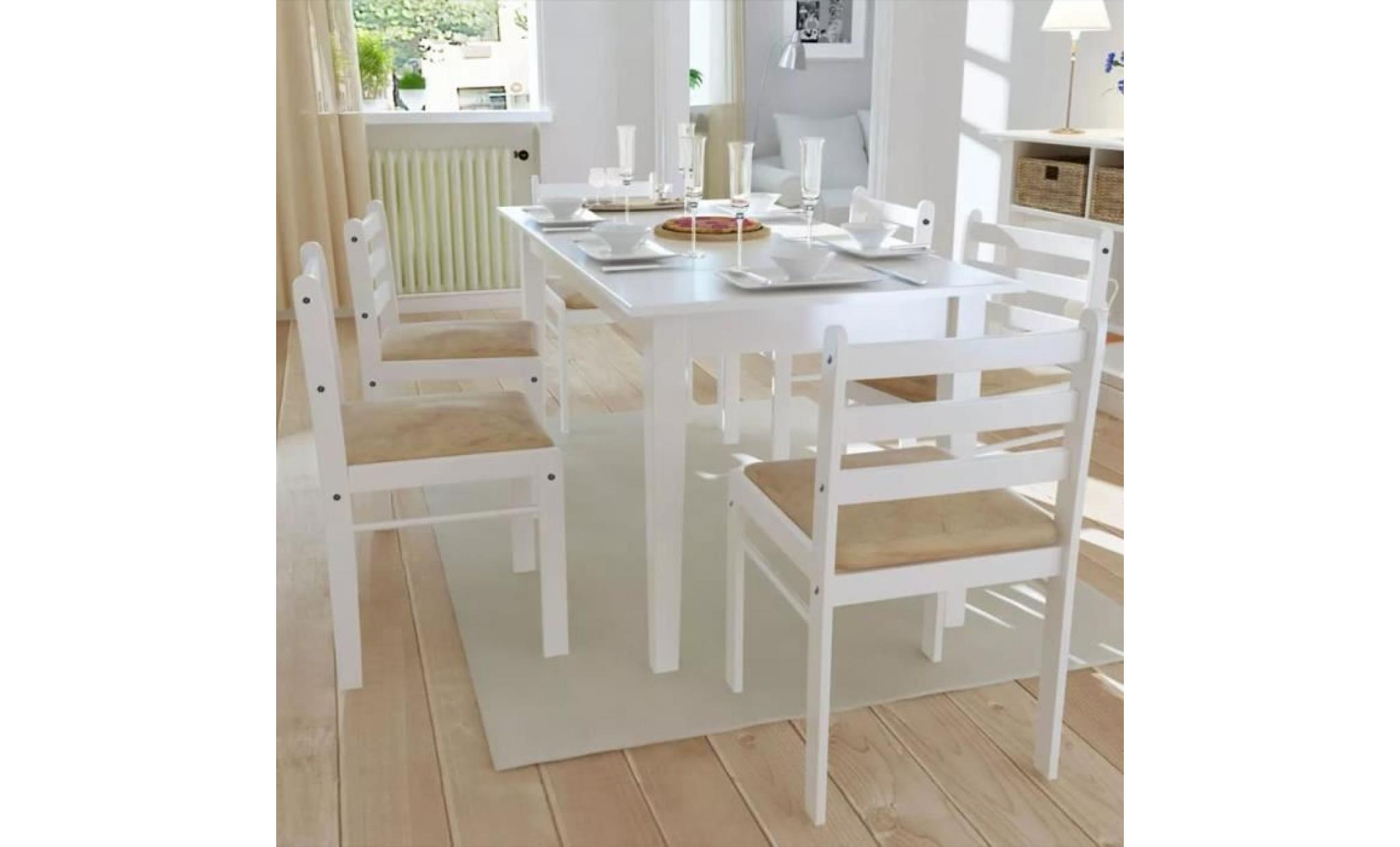 chaise de salle à manger 6 pcs carrée bois blanc