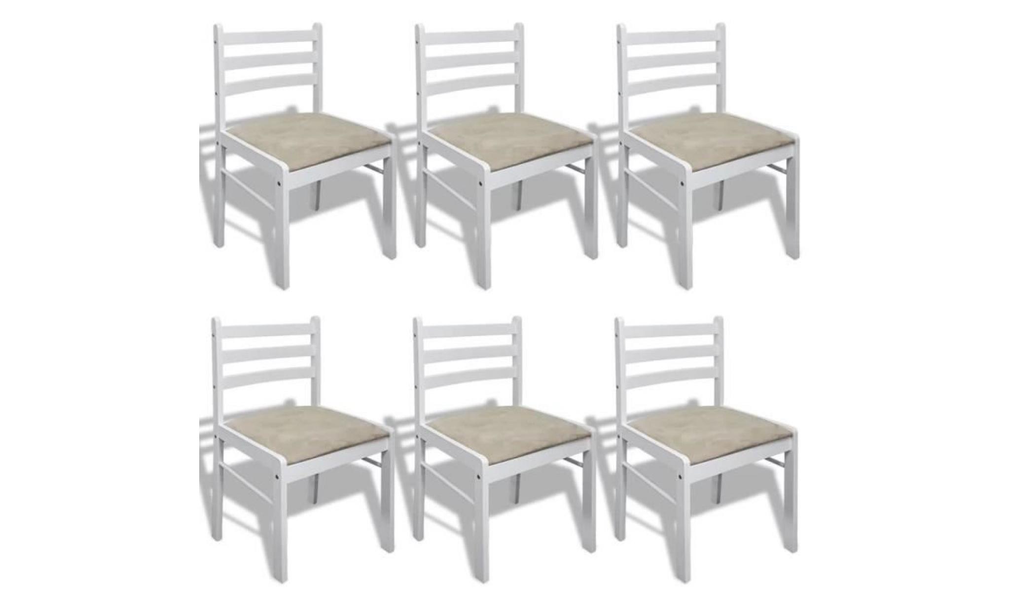 chaise de salle à manger 6 pcs carrée bois blanc pas cher