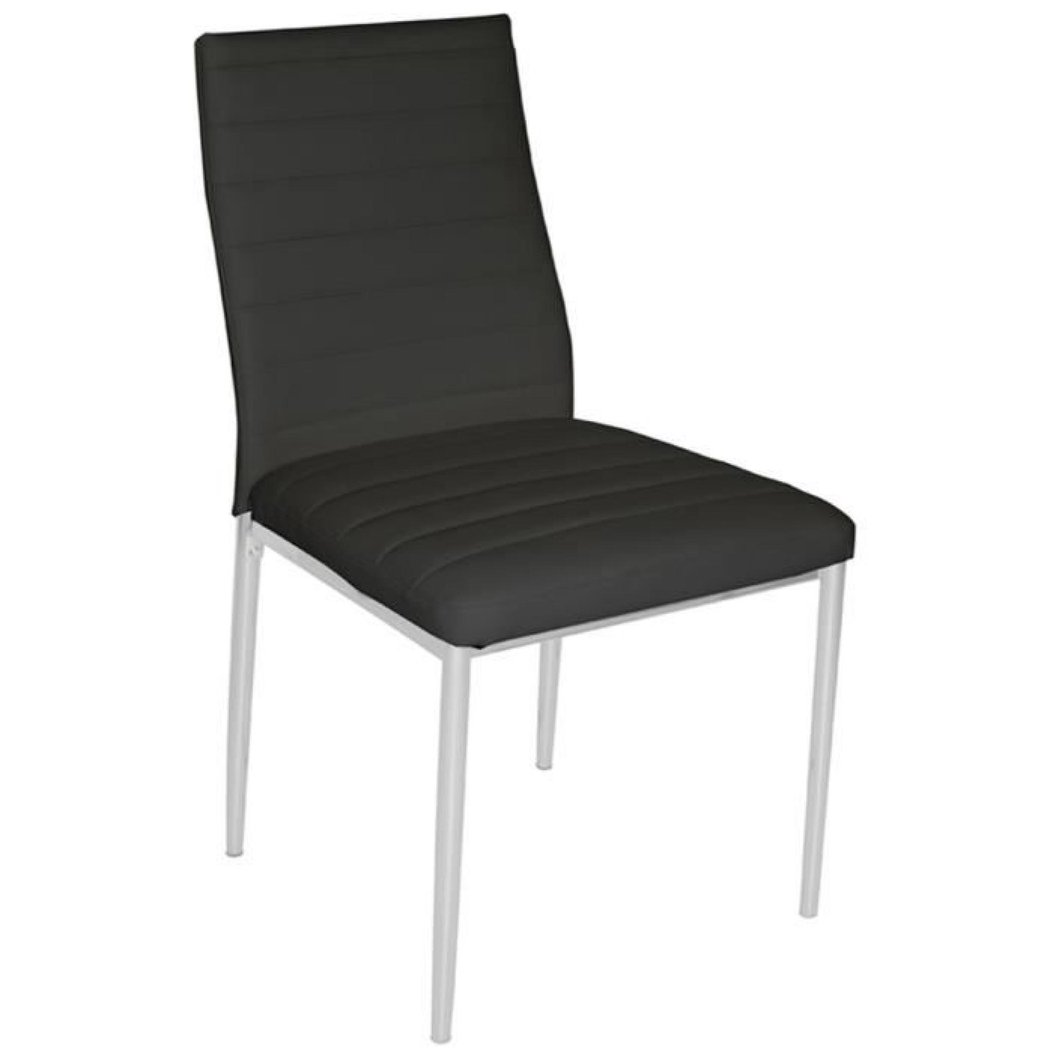 Chaise de salon noir pieds en acier gris structure en polyester, Dim : 43 x 40,5 x 93 cm -PEGANE