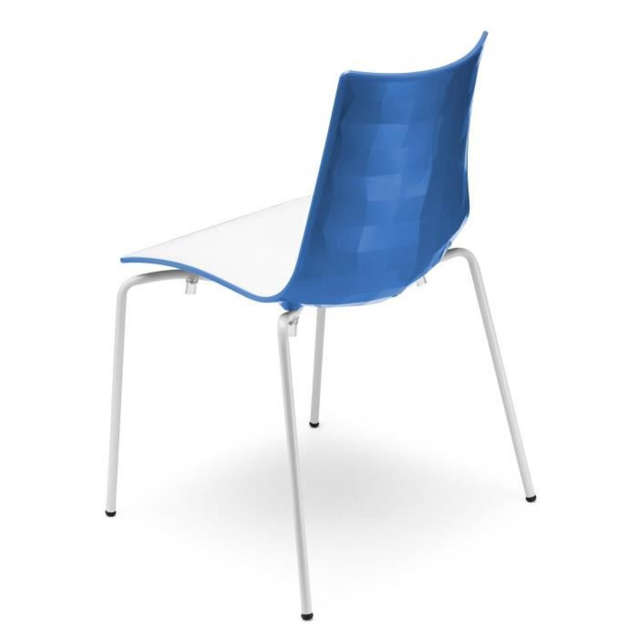 Chaise design blanche et bleue avec pieds blanc…