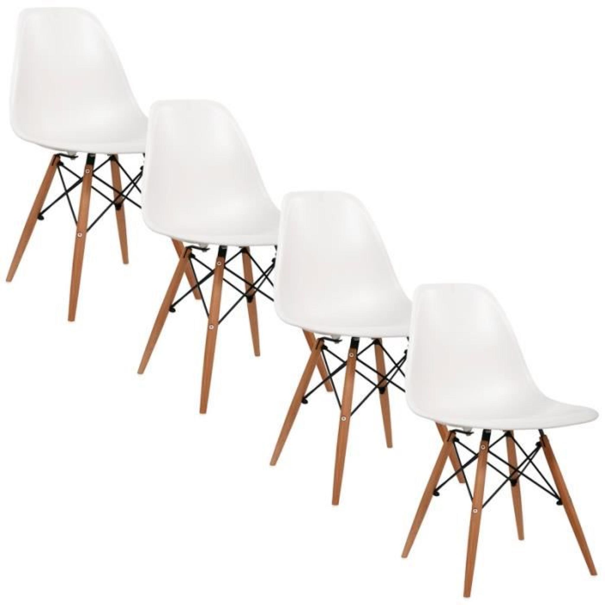 Chaise design blanche pieds en bois  RETRO lot de 4