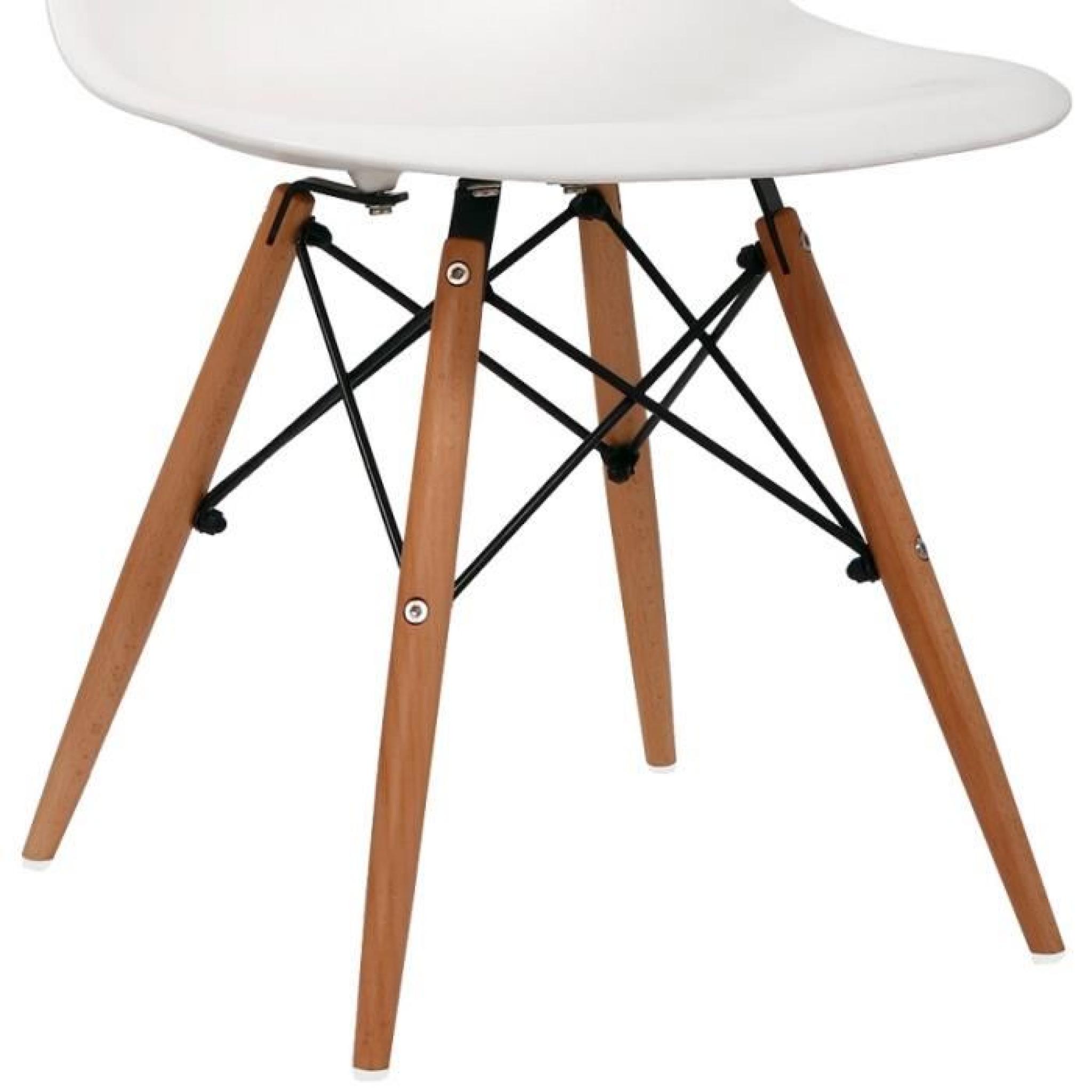 Chaise design blanche pieds en bois  RETRO lot de 4 pas cher