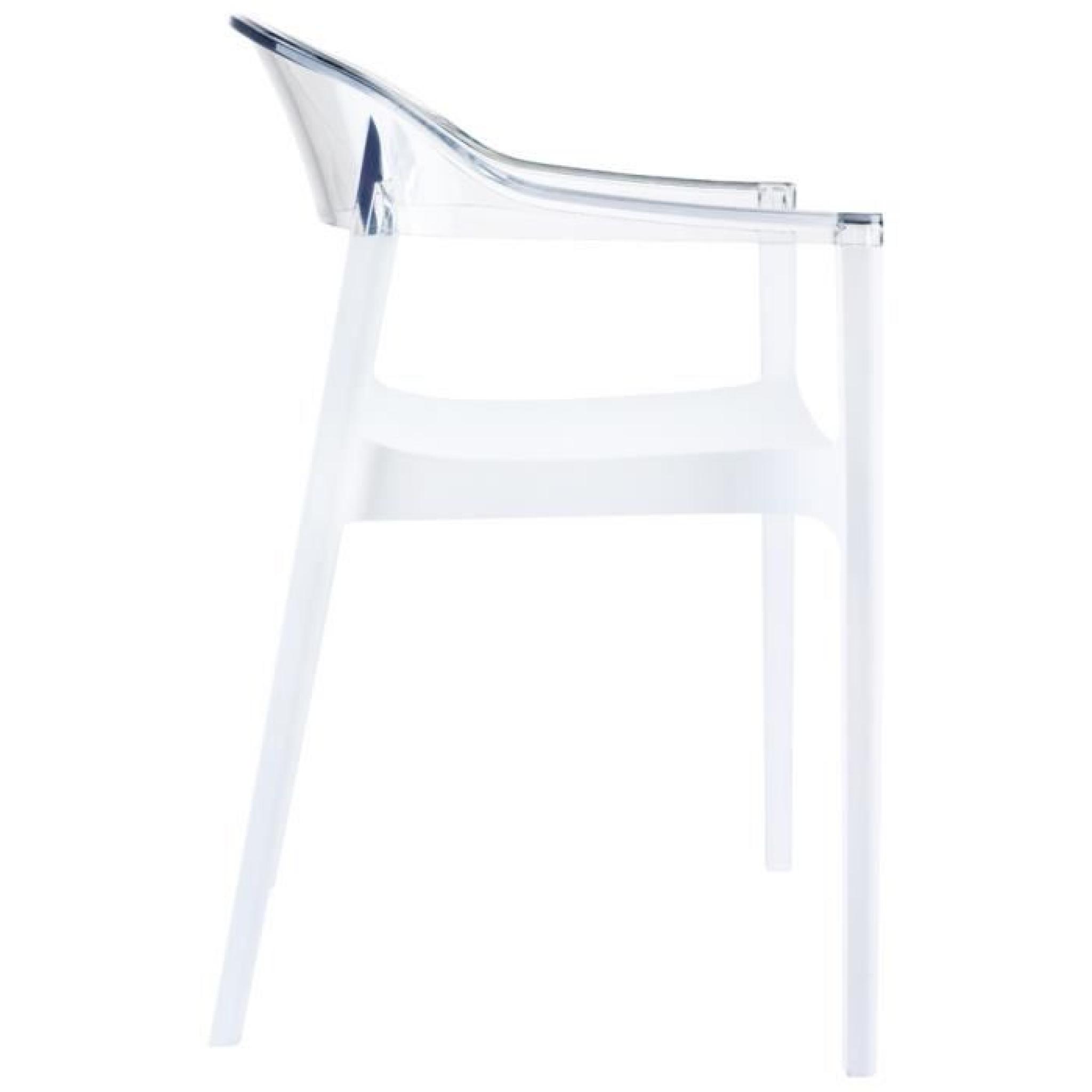 Chaise design 'EMA' blanche et transparente pas cher