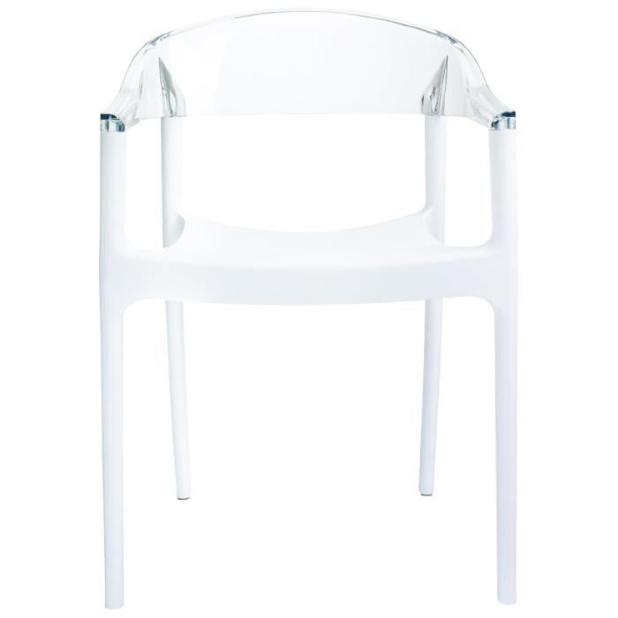 Chaise design 'EMA' blanche et transparente pas cher