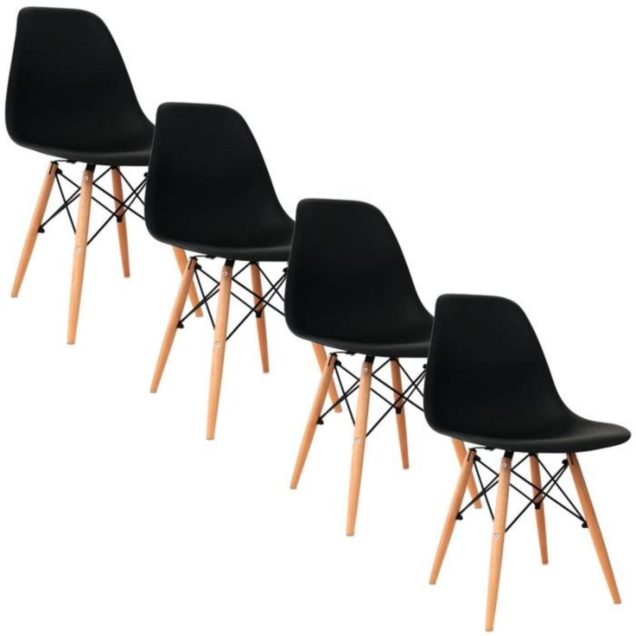 Chaise design noir pieds en bois RETRO lot de 4