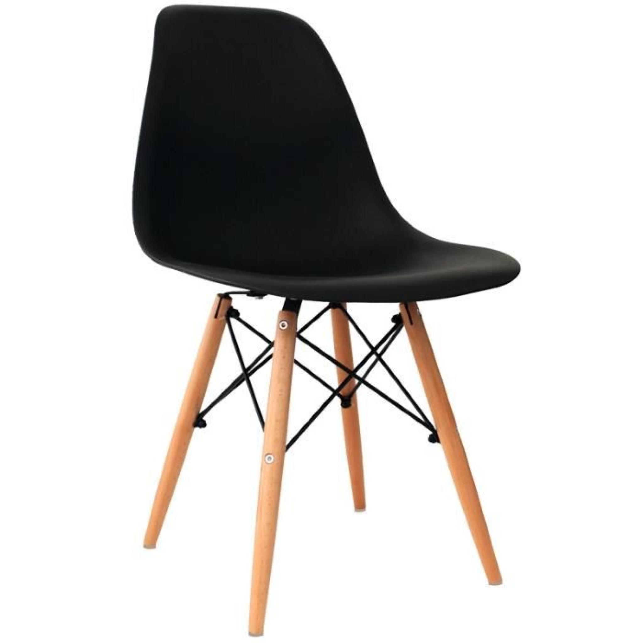 Chaise design noir pieds en bois RETRO lot de 4 pas cher