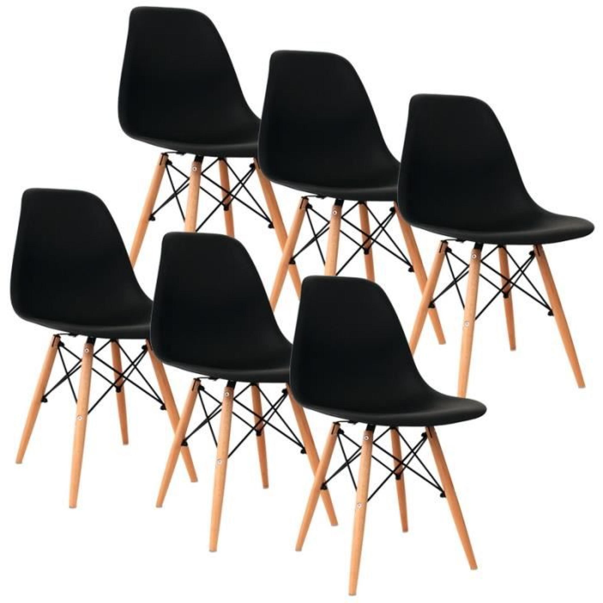 Chaise design noir pieds en bois RETRO lot de 6