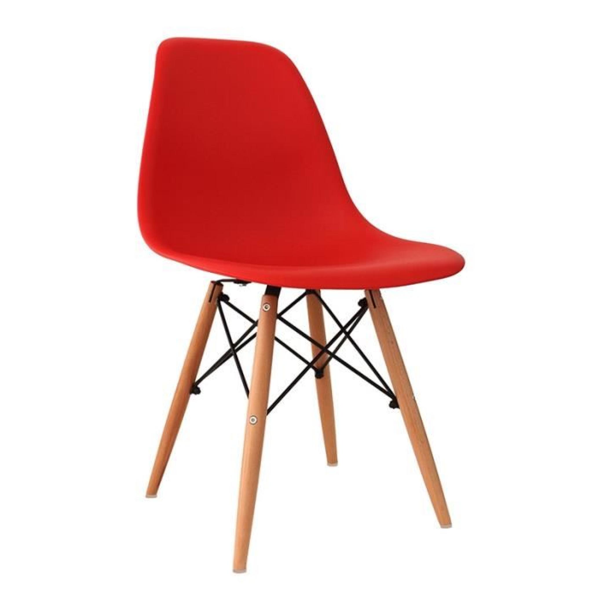 Chaise design rouge pieds en bois RETRO lot de 4 pas cher