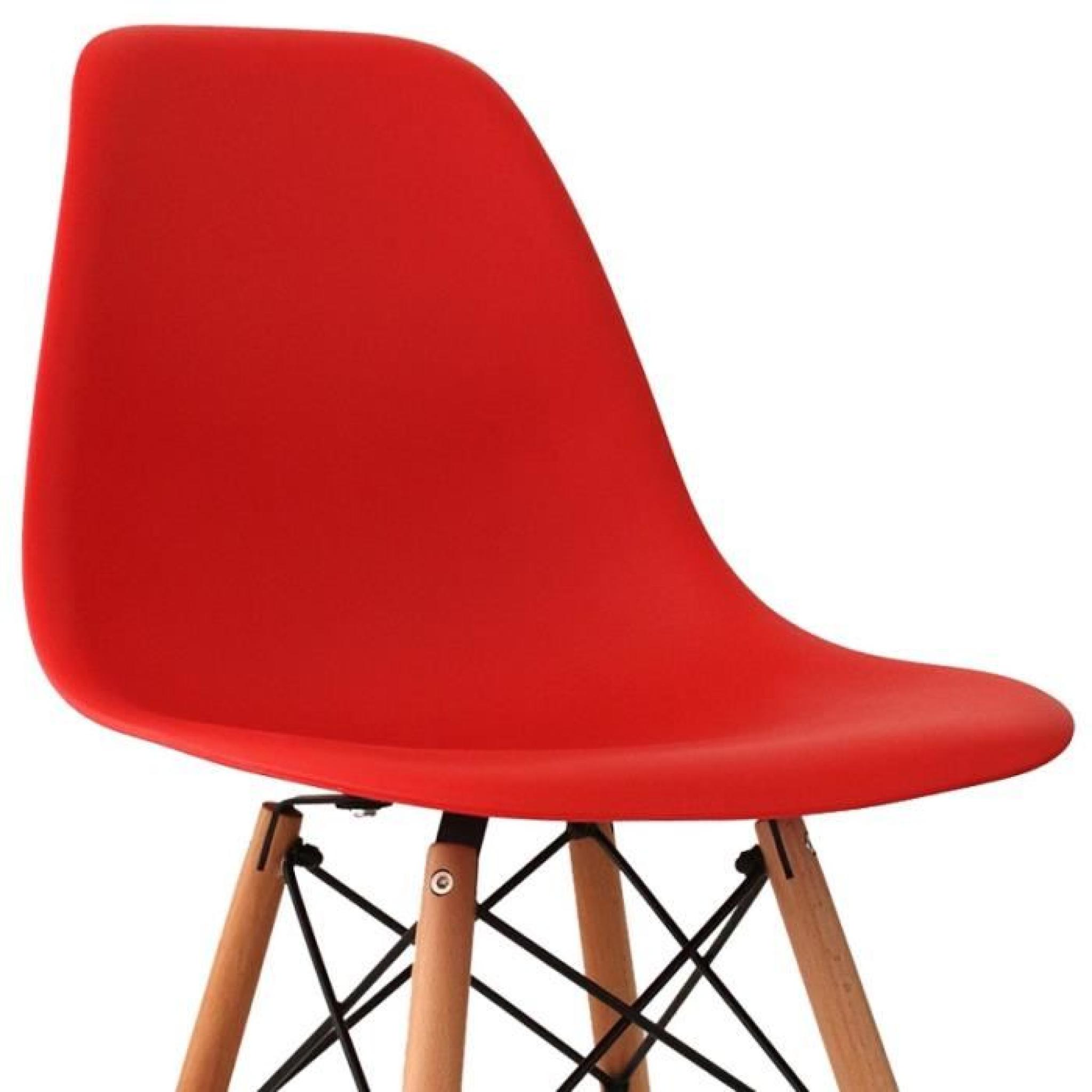 Chaise design rouge pieds en bois RETRO lot de 6 pas cher