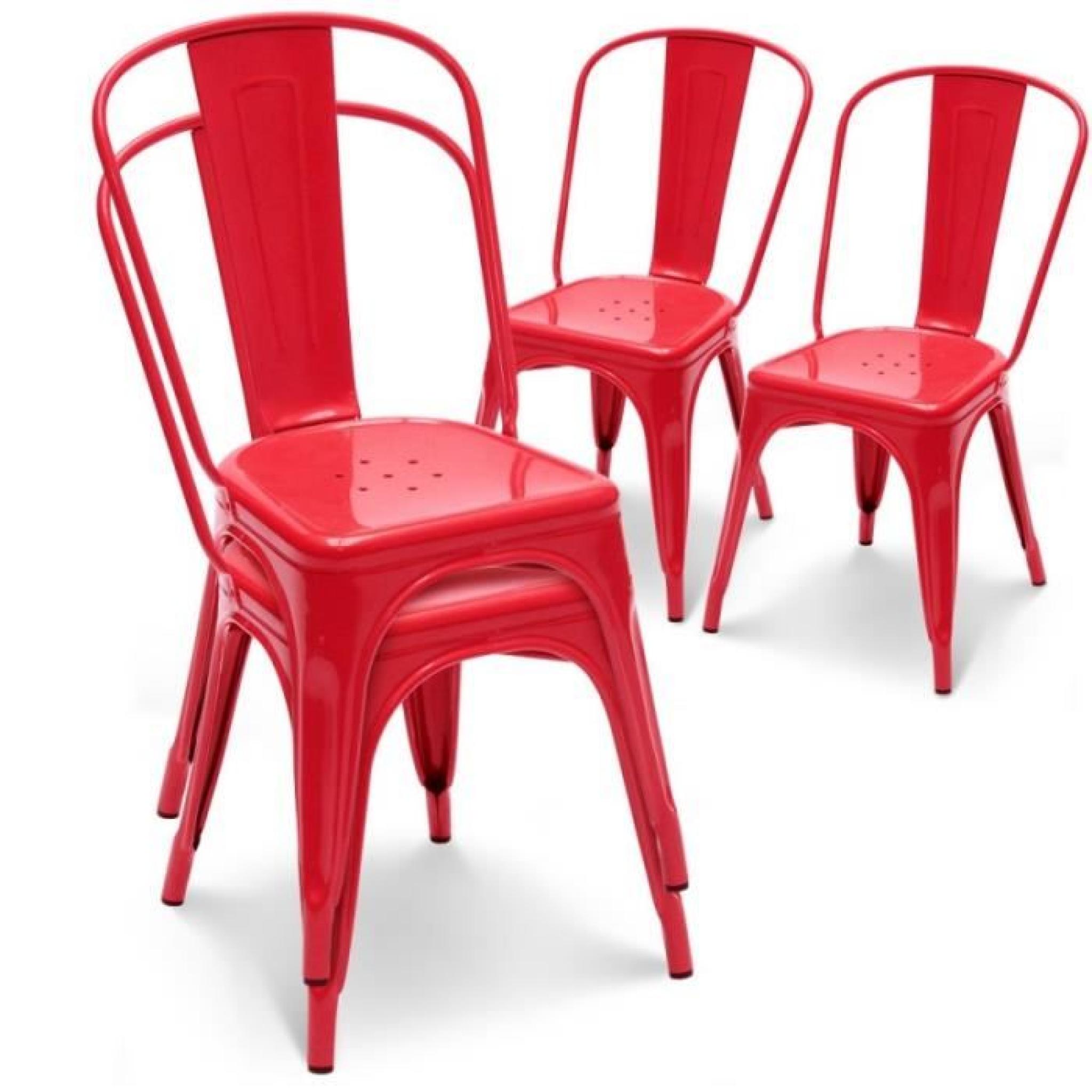 Chaise en métal rouge empilable lot de 4