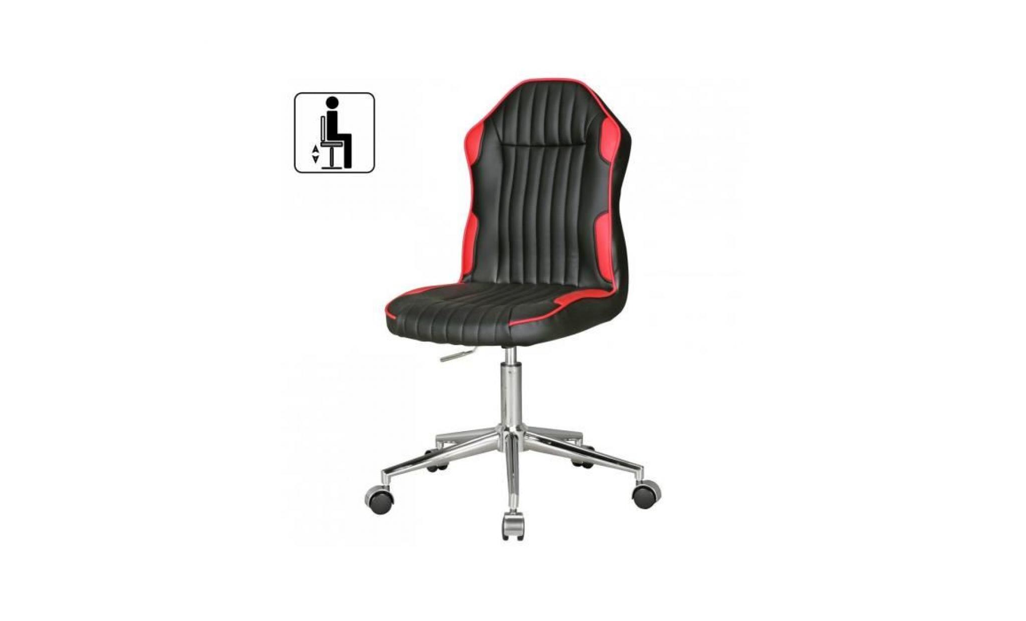chaise ergonomique pour enfant en pvc réglable en hauteur à 5 roulettes coloris noir et rouge pas cher