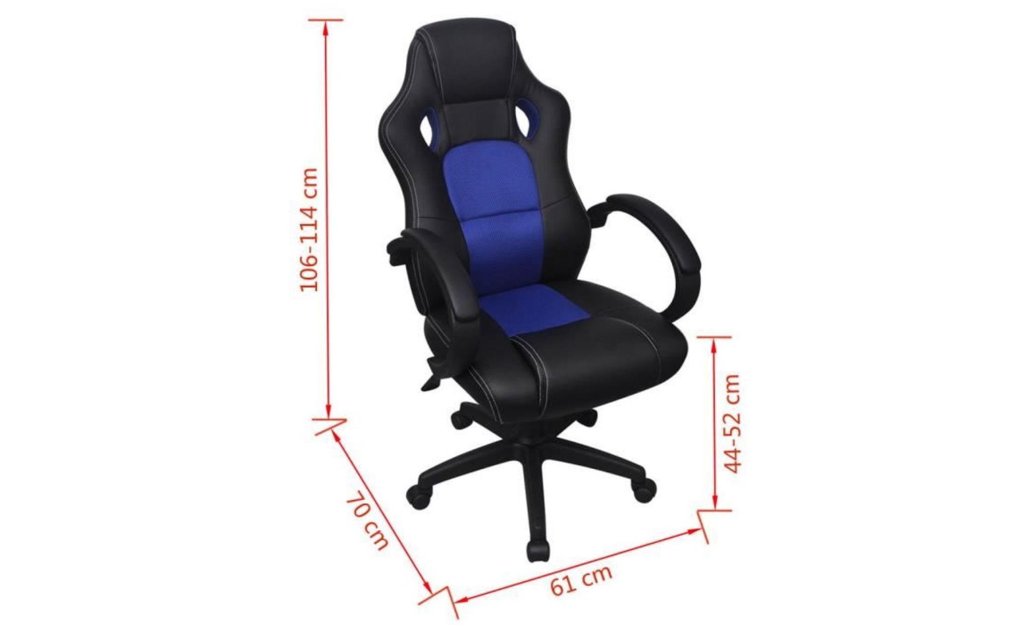 chaise fauteuil de bureau en cuir artificiel hauteur réglable avec 5 roulettes en nylon flexibles bleu pas cher