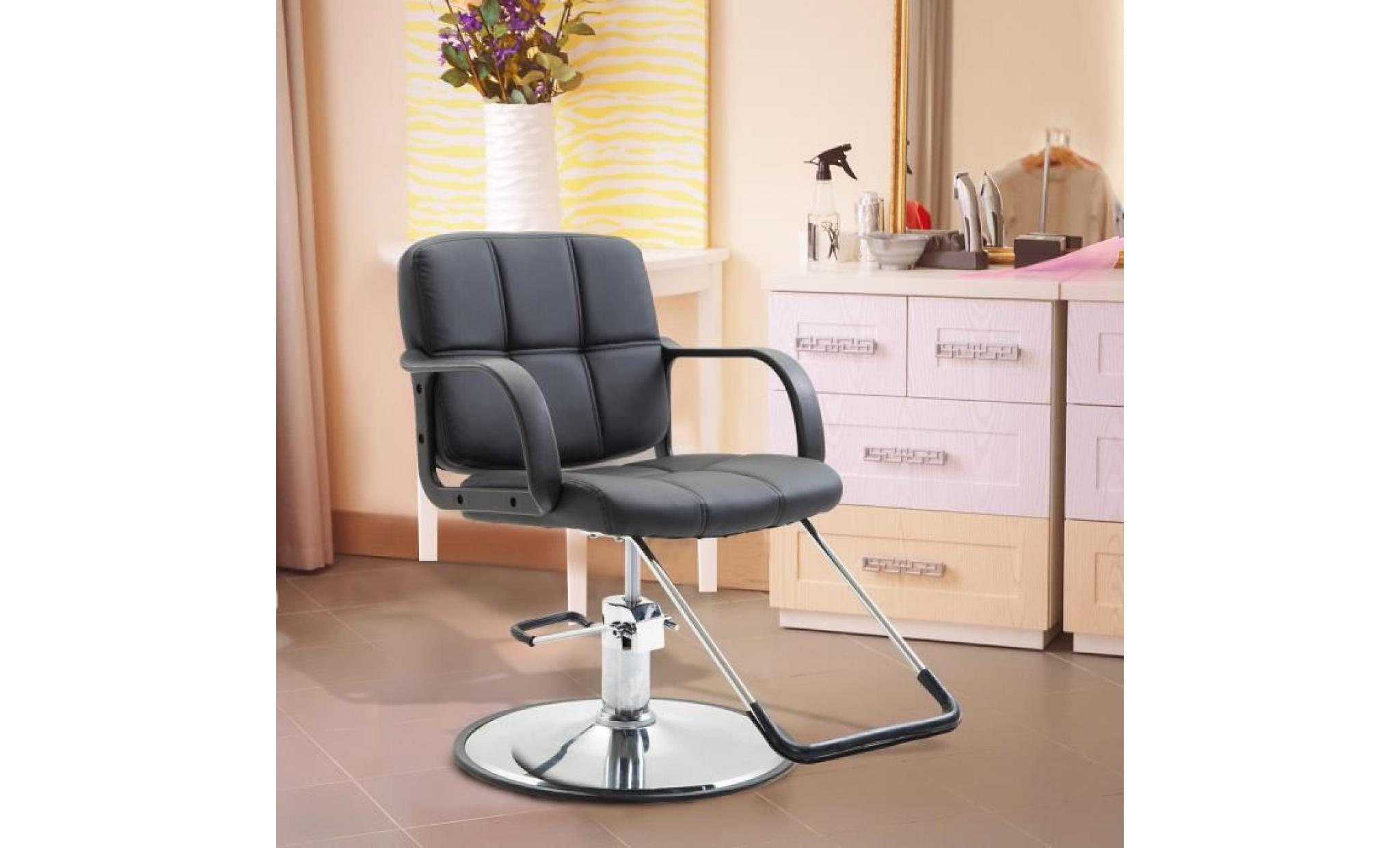 chaise fauteuil de coiffeur pivotant hauteur réglable repose pied base acier inox charge max. 110 kg similicuir capitonné noir 019 pas cher