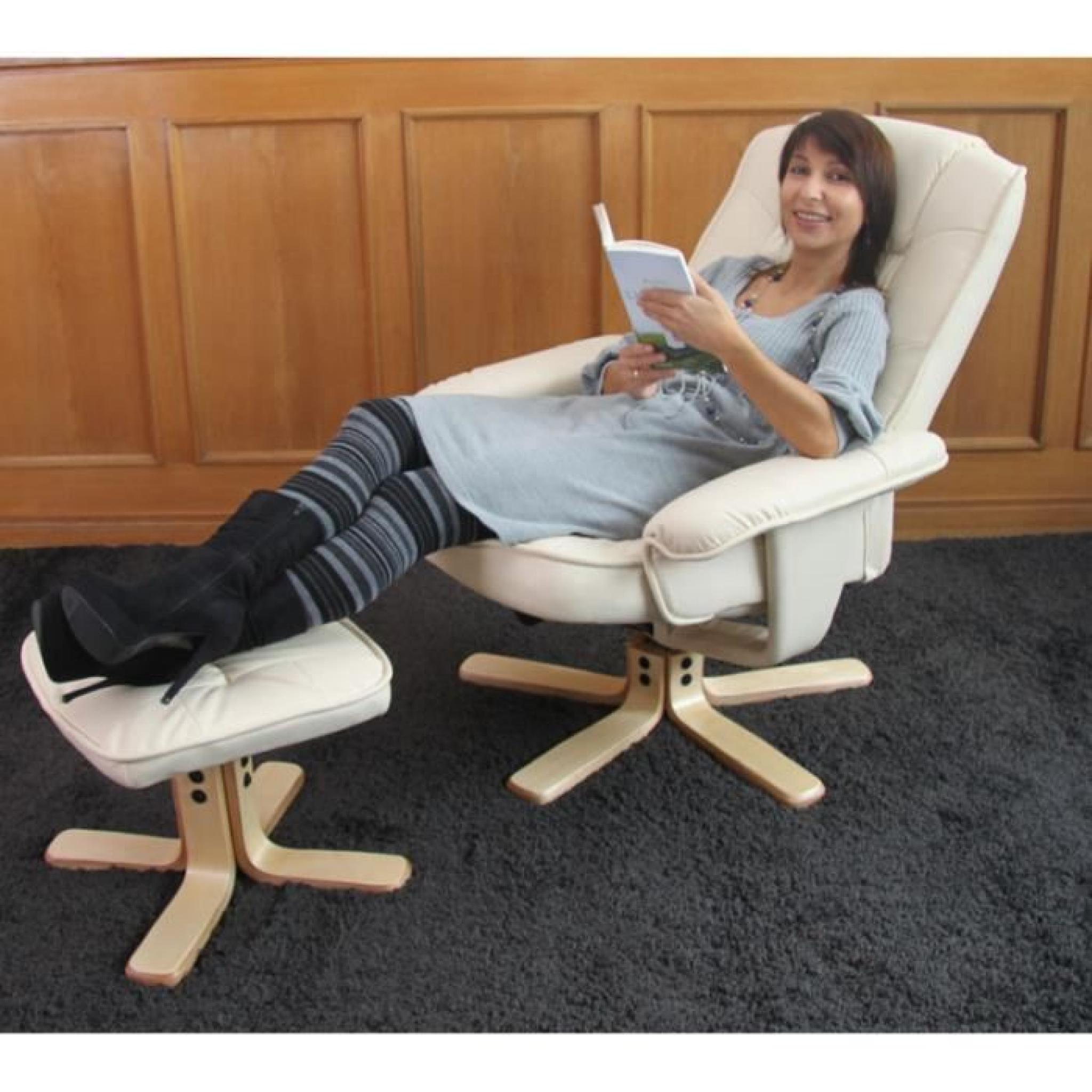 Chaise fauteuil inclinable + repos pied creme pas cher