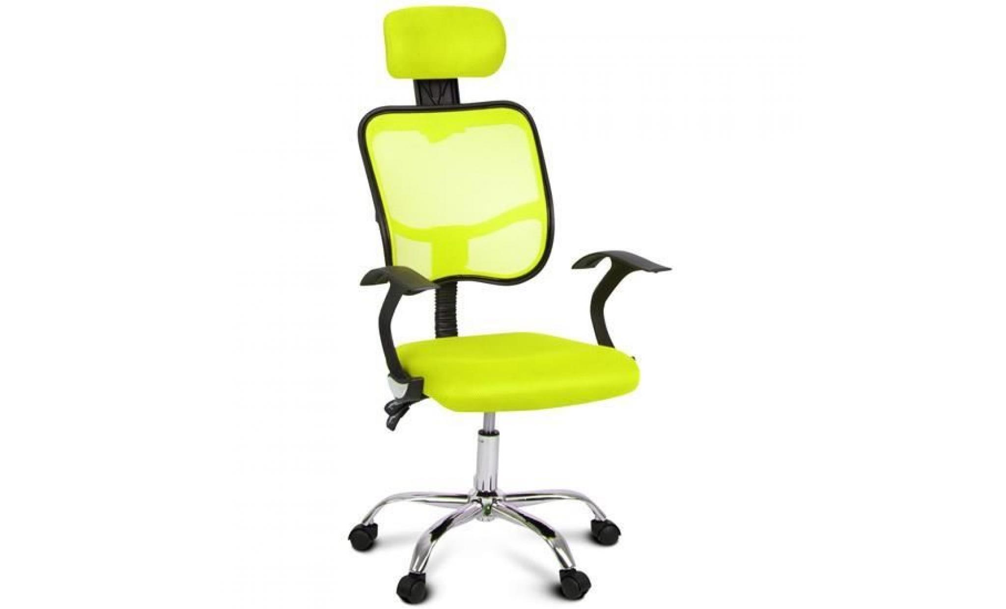 chaise fauteuil siège de bureau ergonomique avec dossier réglable et appui tête vert