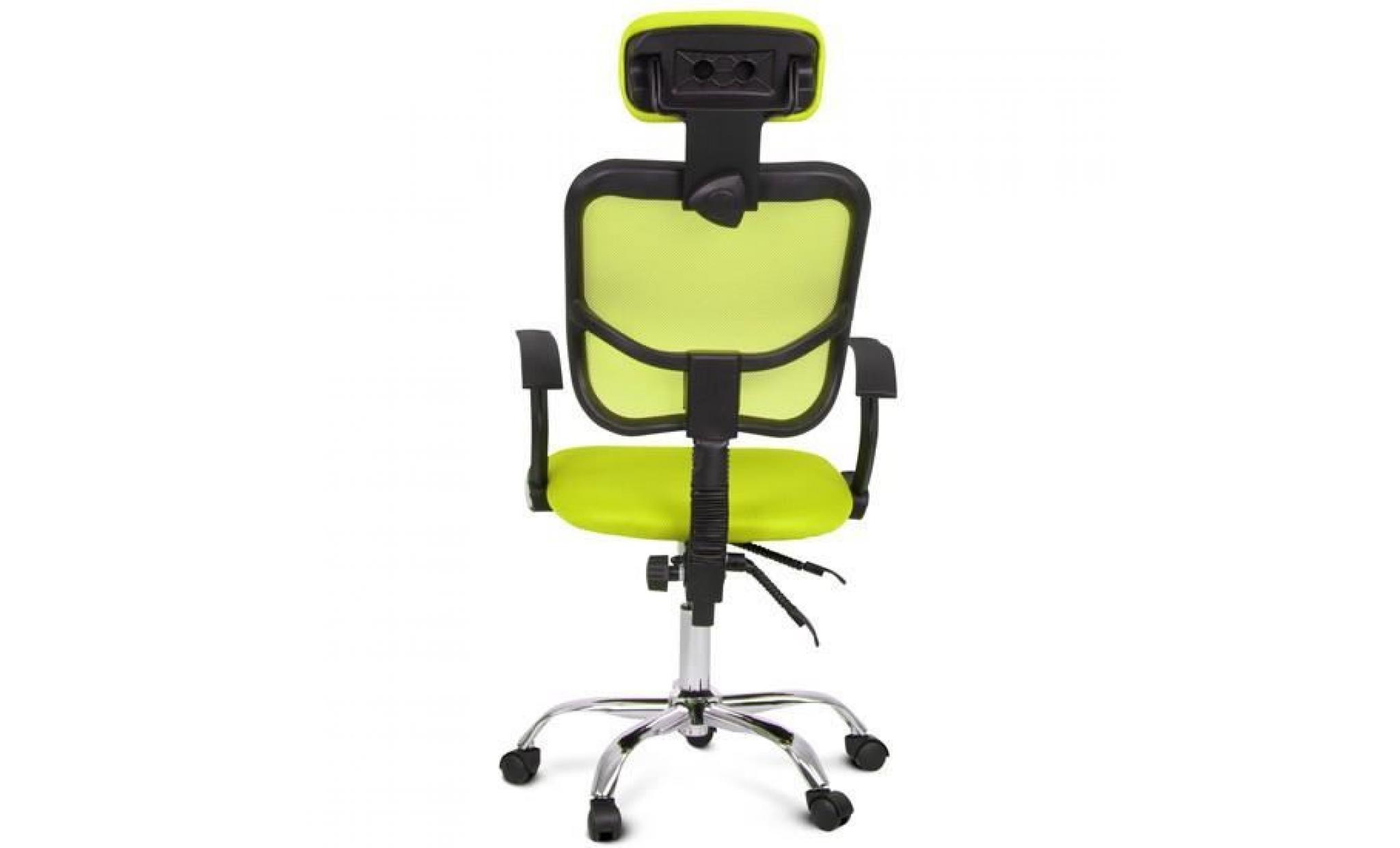 chaise fauteuil siège de bureau ergonomique avec dossier réglable et appui tête vert pas cher