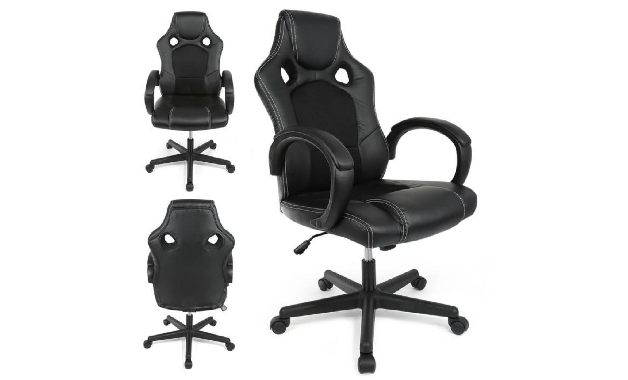 chaise fauteuil siège de bureau racing sport ergonomique accoudoirs rembourrés, lift sgs contrôlé noir
