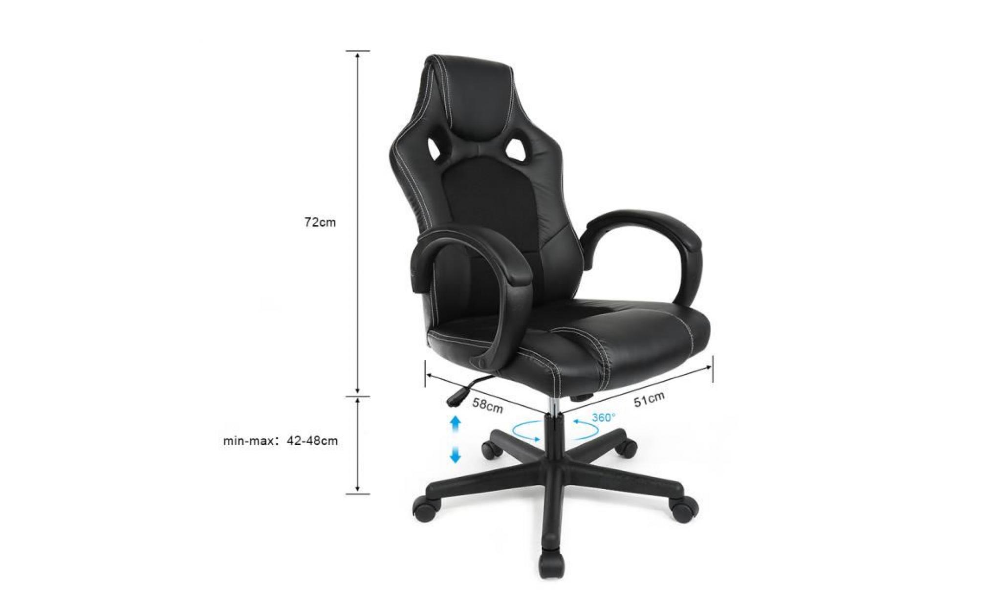 chaise fauteuil siège de bureau racing sport ergonomique accoudoirs rembourrés, lift sgs contrôlé noir pas cher