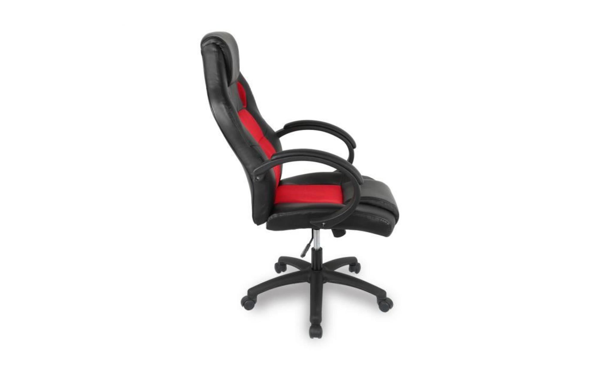 chaise gamer design baquet, fauteuil de bureau   simili noir et tissu rouge   réglable et pivotant pas cher