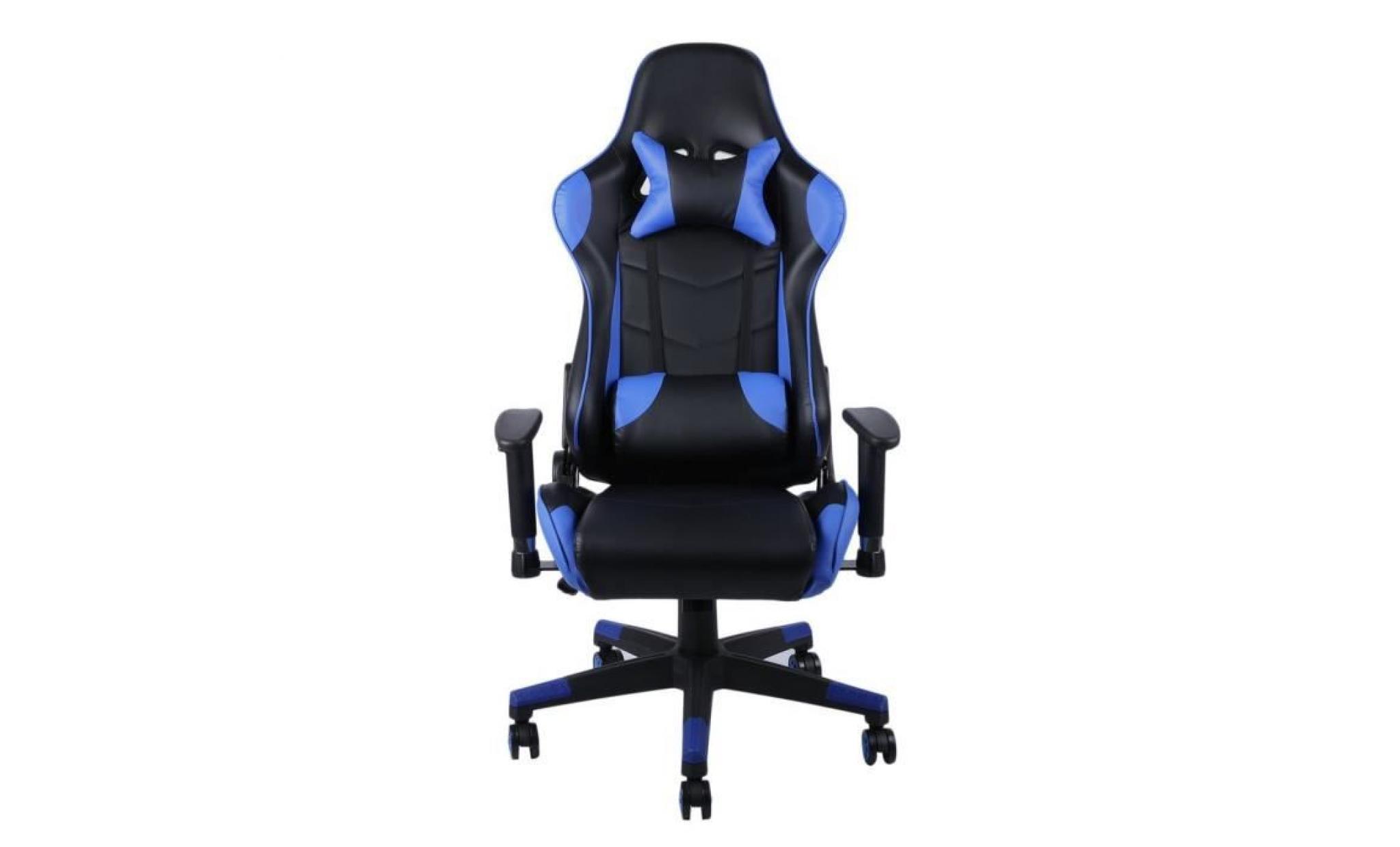 chaise gamer ergonomique fauteuil de bureau à dossier accoidoirs réglables bleu
