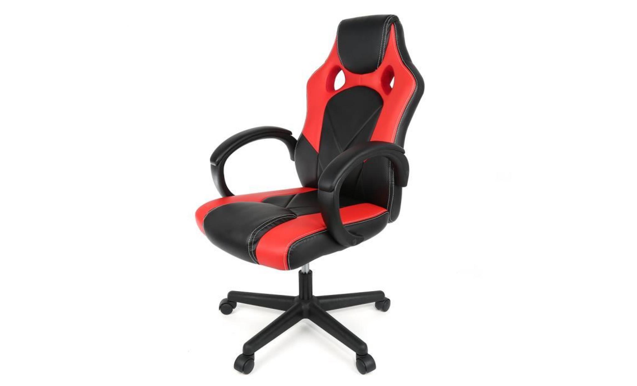 chaise gamer fauteuil de bureau racing sport support lombaire coussin noir&rouge