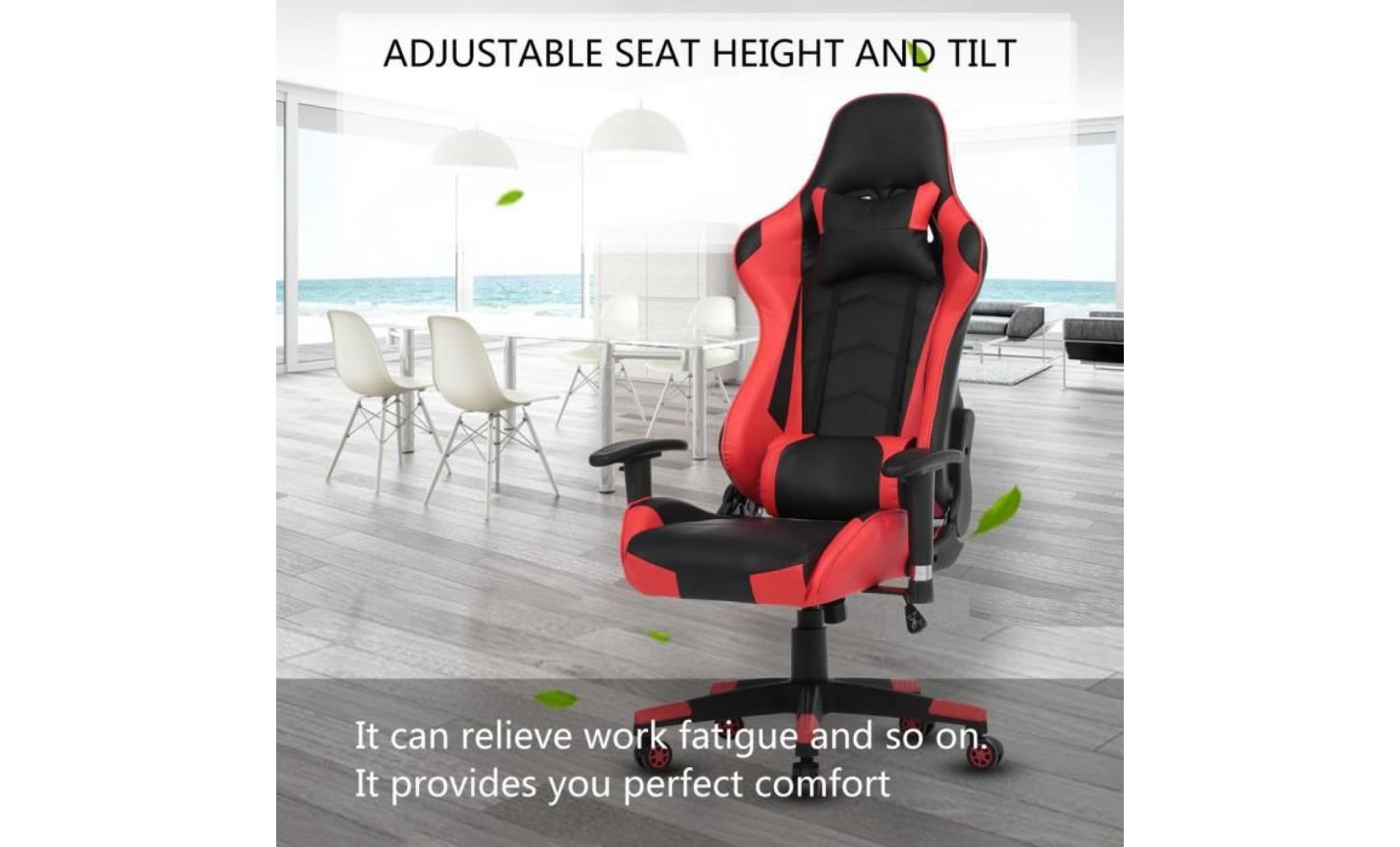 chaise gamer haute qualité   nouveau   finitions soignées   ajustable   coussins rouge