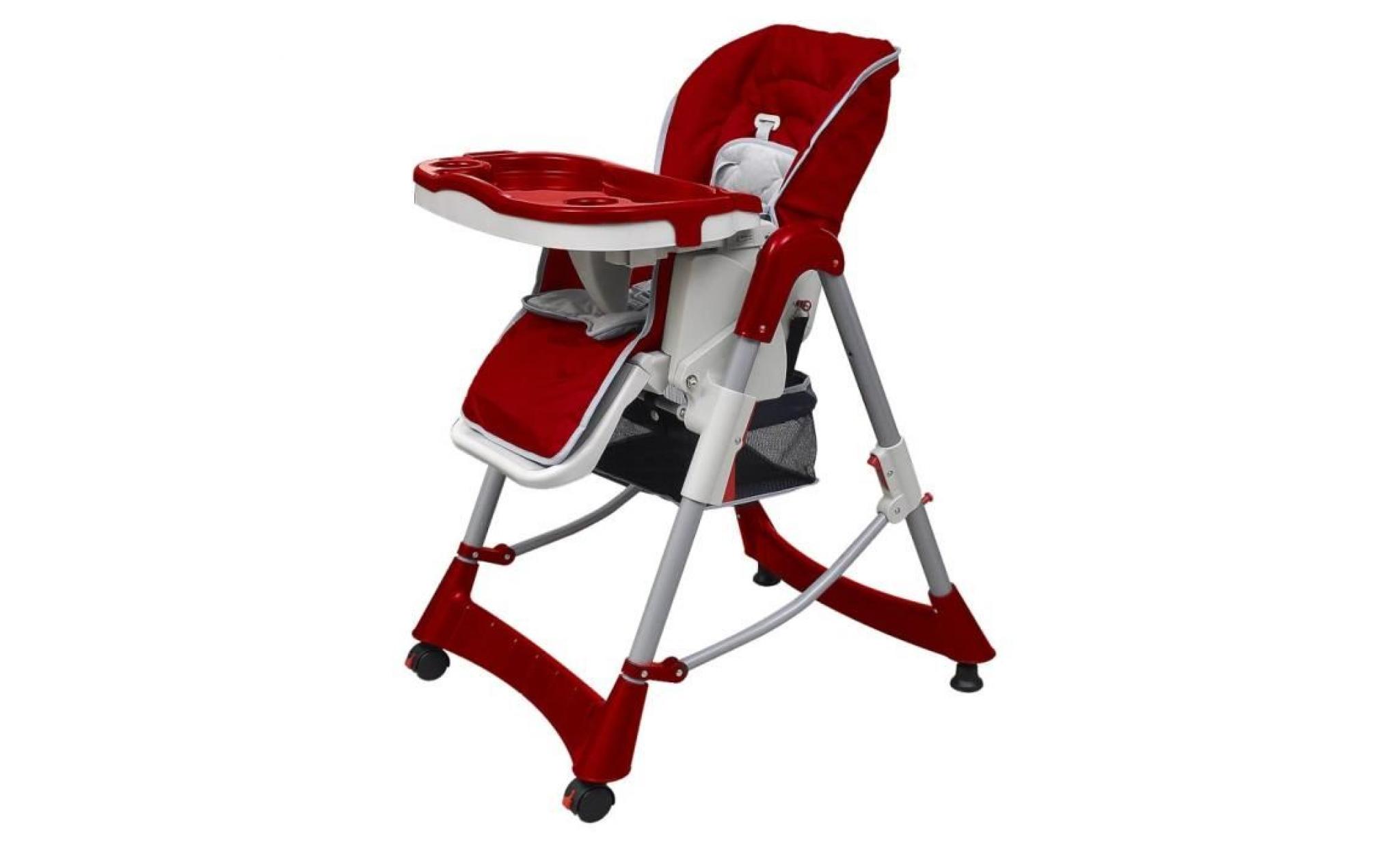 chaise haute deluxe et réhausseur bébé couleur rouge bordeaux