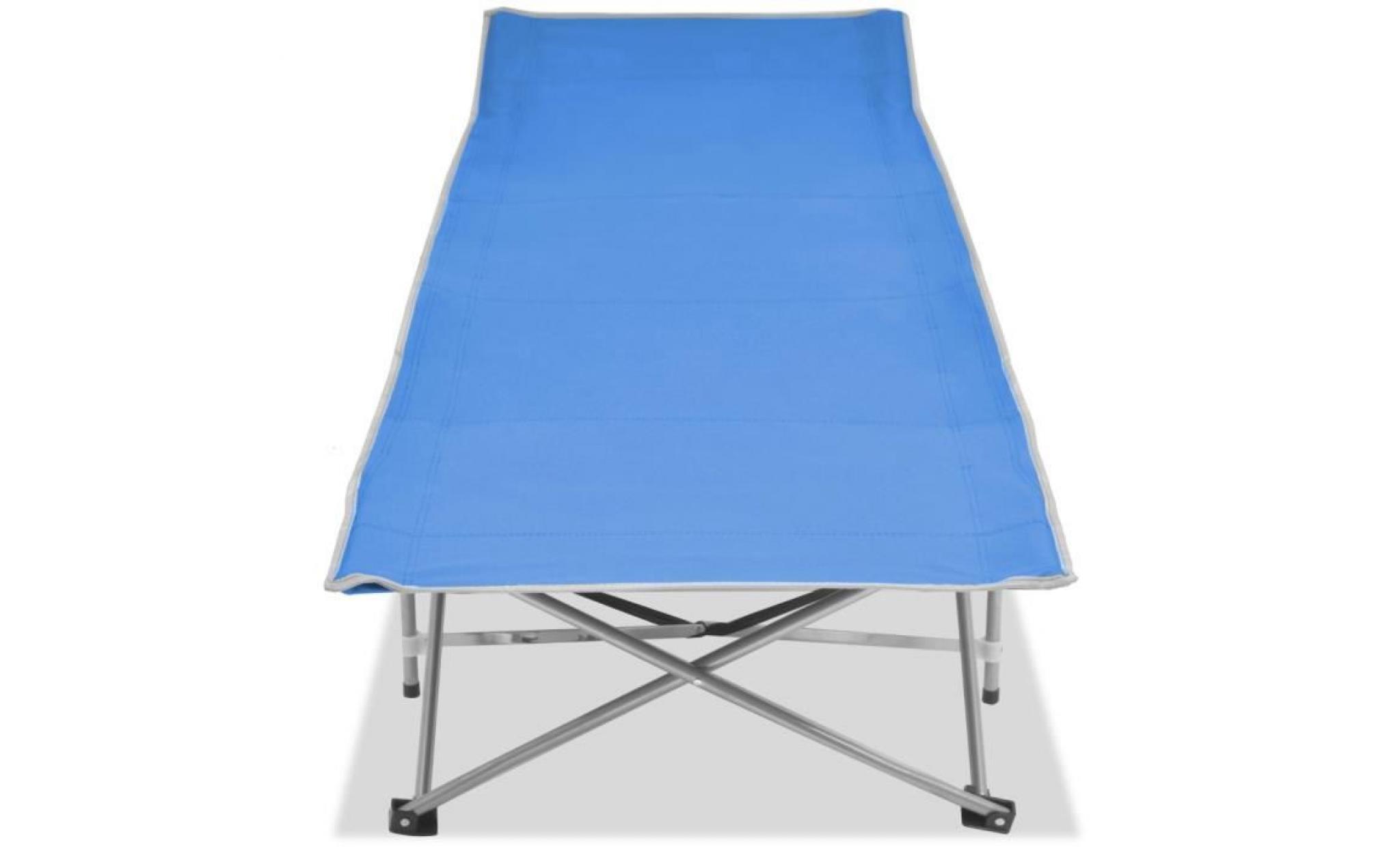 chaise longue pliable acier bleu 186 x 67,5 x 49 cm pas cher