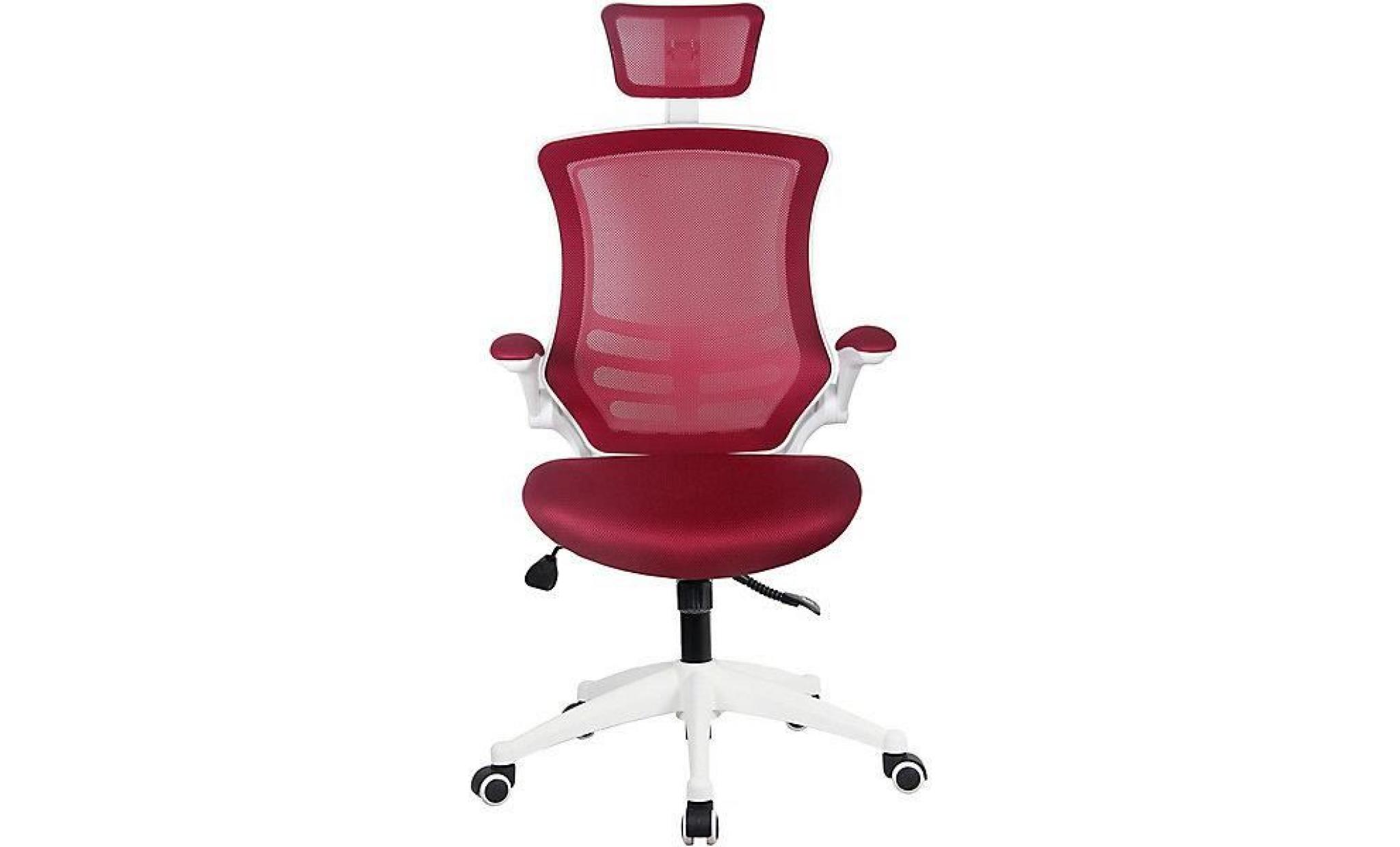 chaise pivotante de bureau flexi   avec dossier maille filets et appuie tête, rouge  